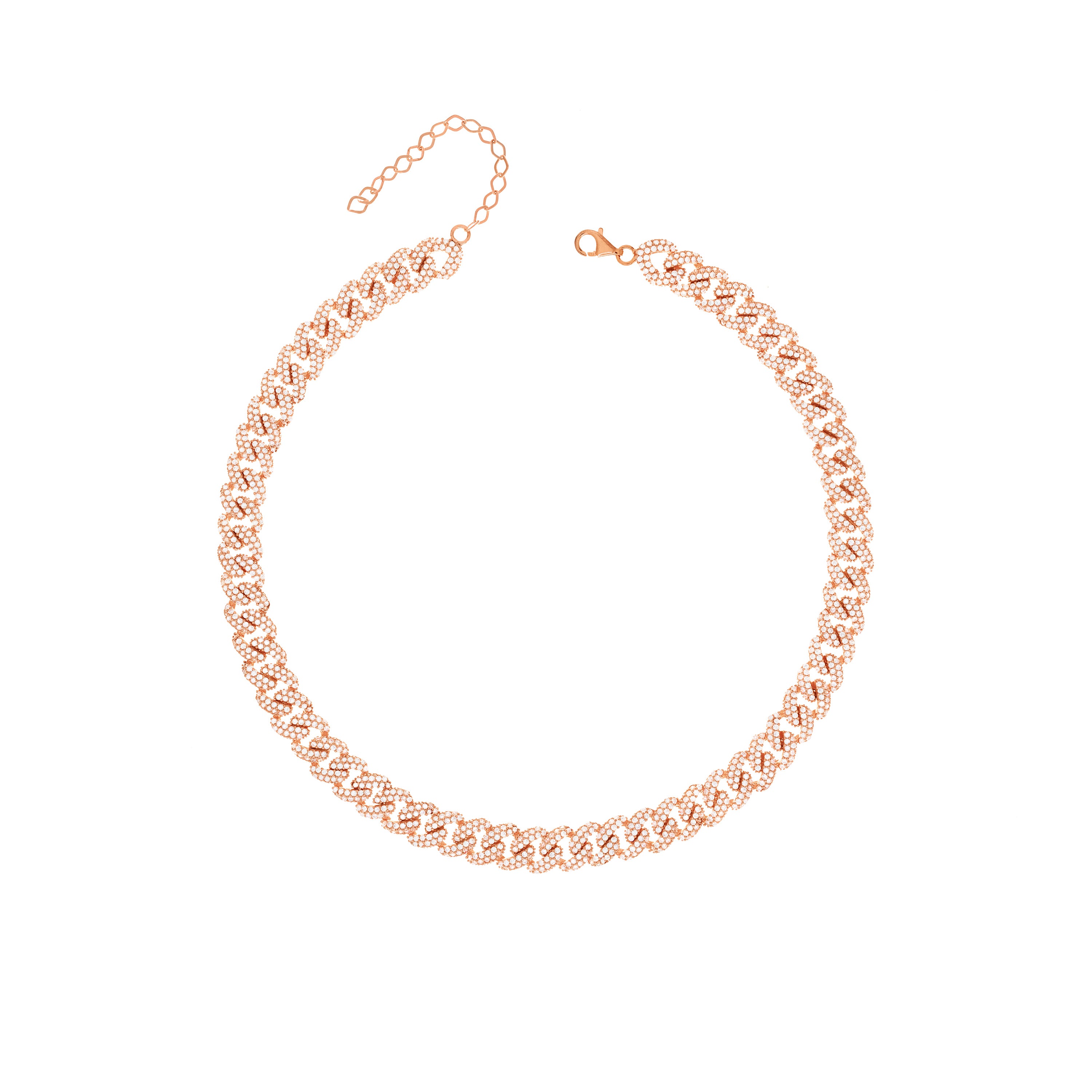 Cubic Zirconia Pave Cuban Chain Link Choker - Rose Gold