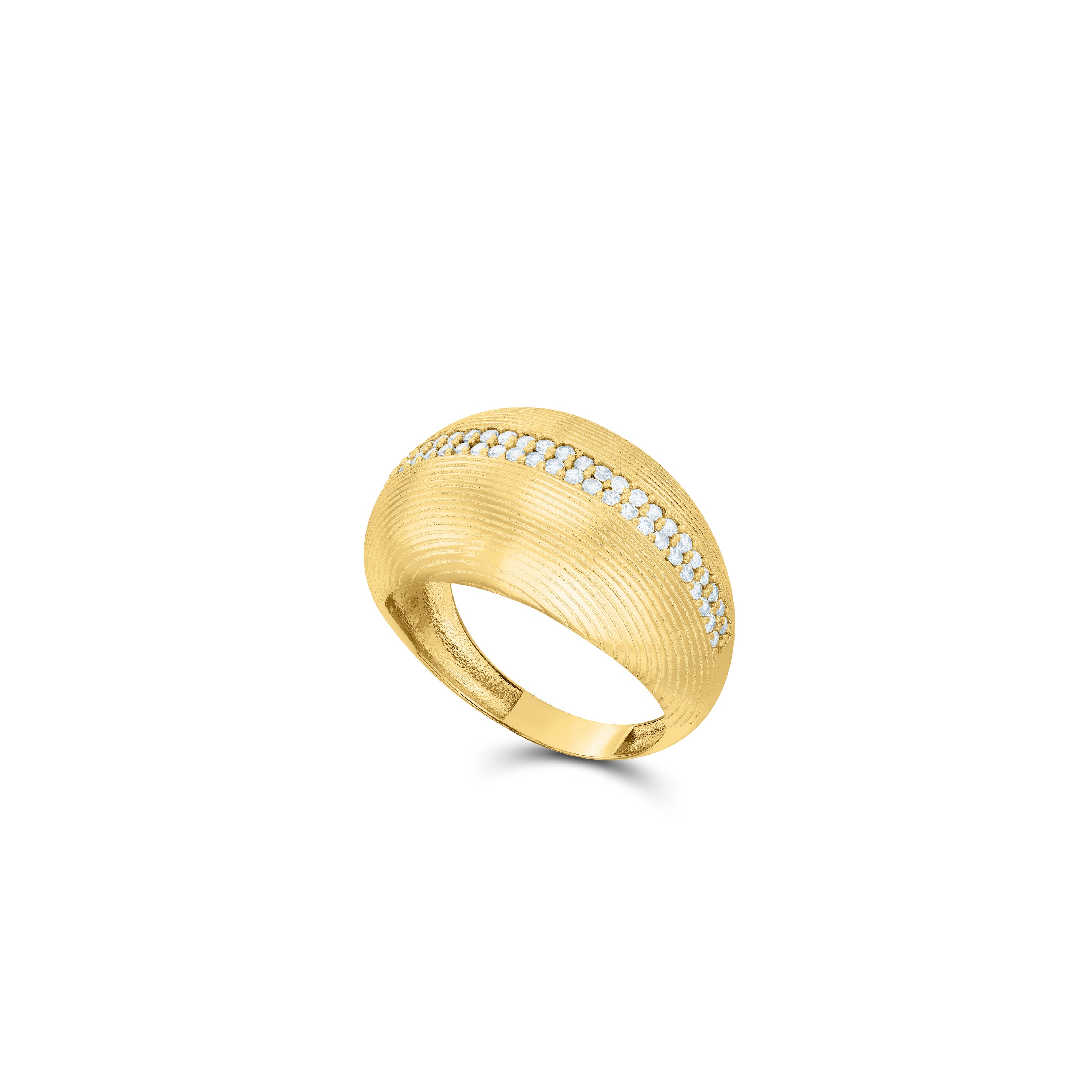Dome Net Cocktail With Two Lines Cz Ring - Gold White