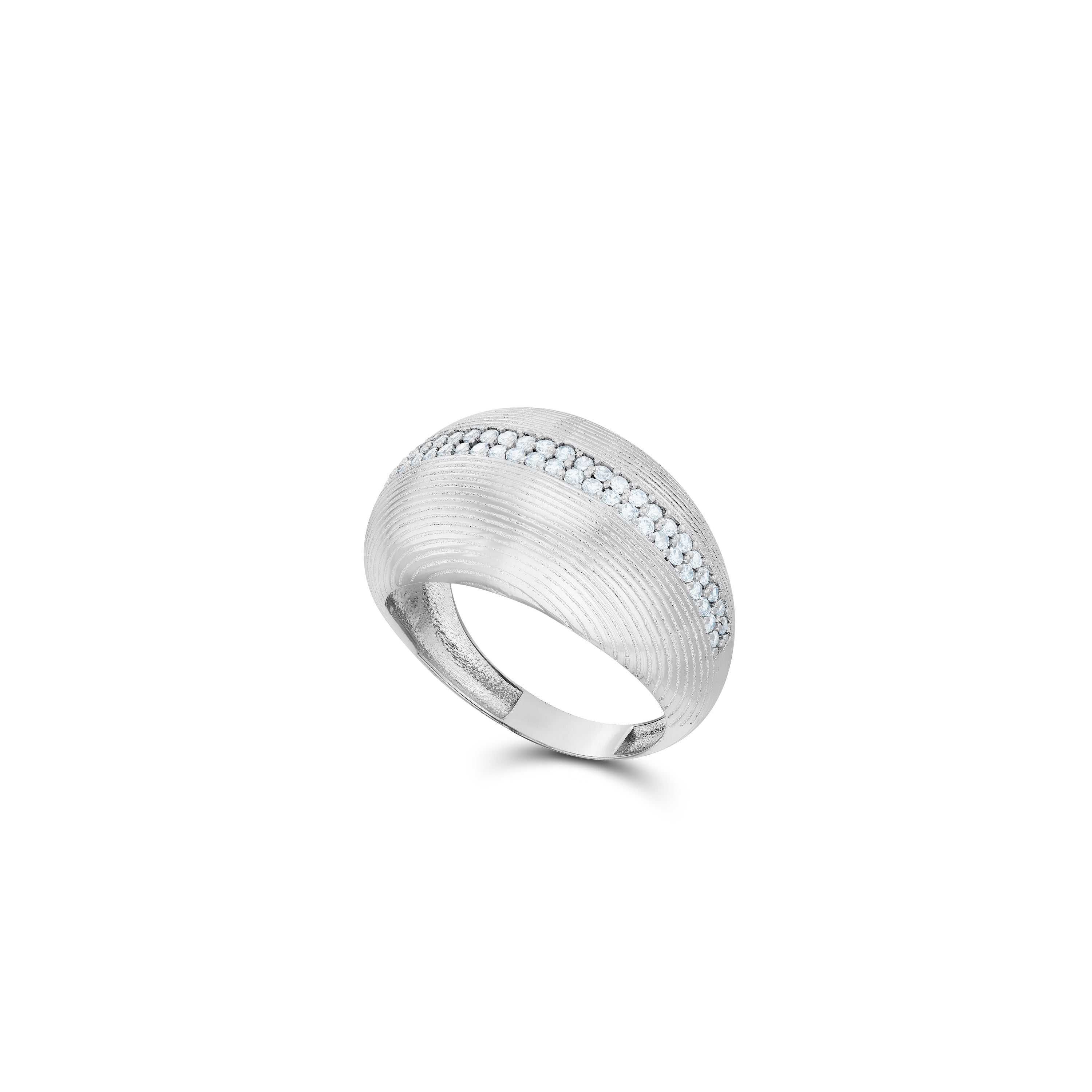 Dome Net Cocktail With Two Lines Cz Ring - Silver White