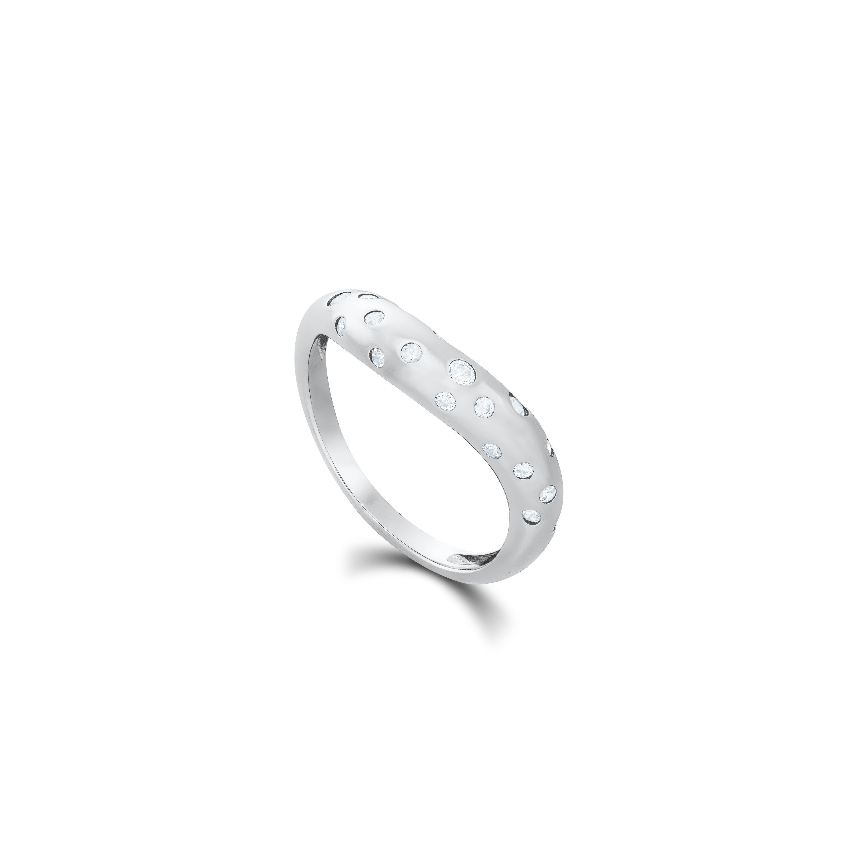 Dots Cubic Zirconia Band Ring - Silver White