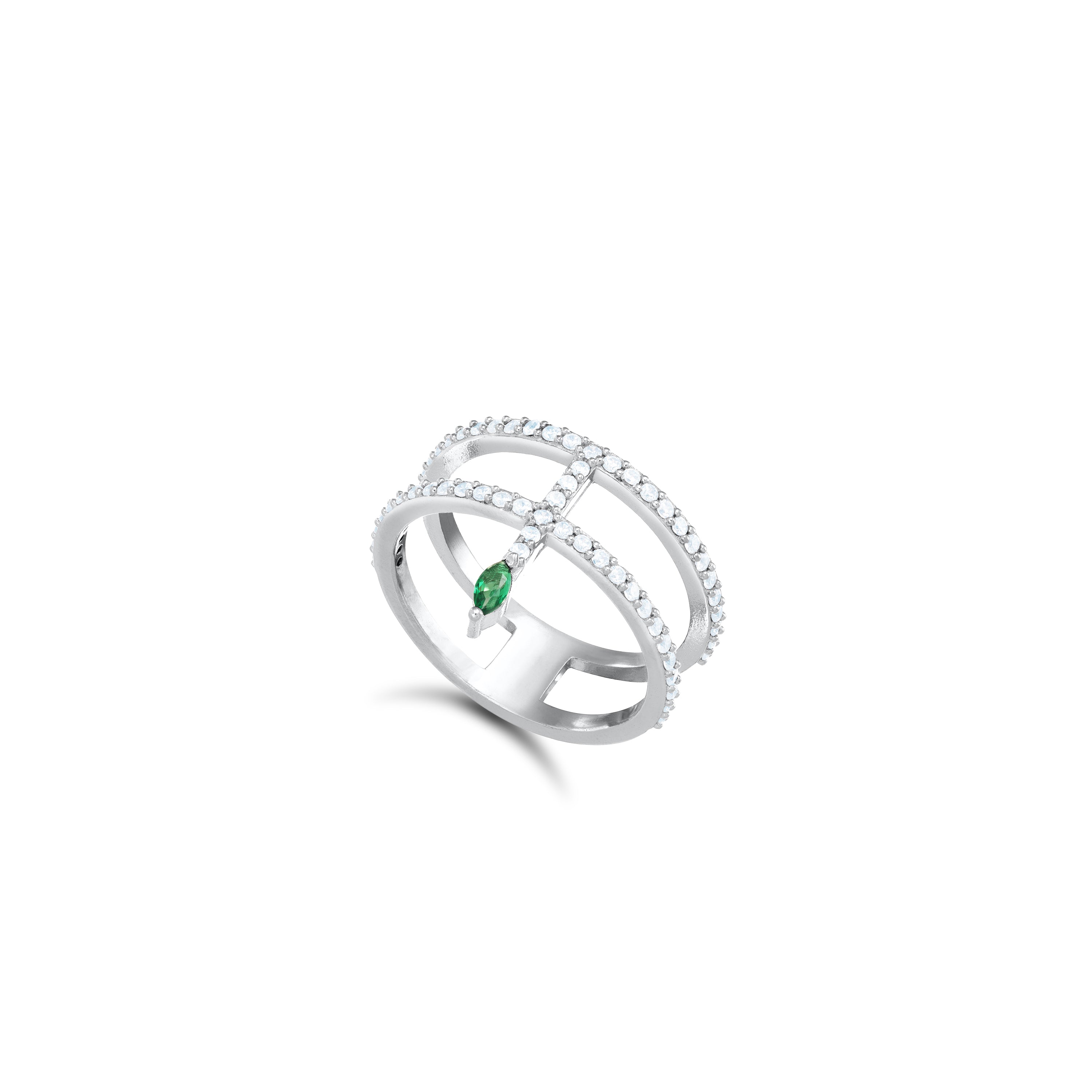 Double Line CZ With Thin Line Teardrop Ring