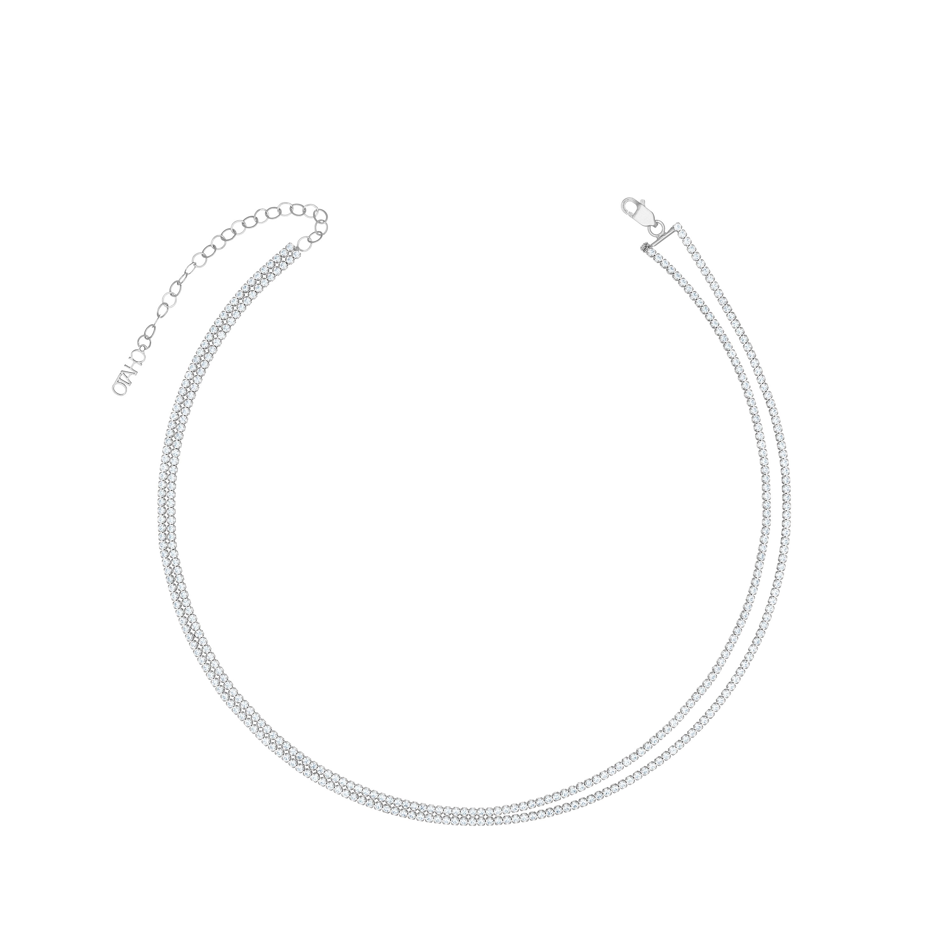 Double Layered Cubic Zirconia Tennis Choker - Silver White