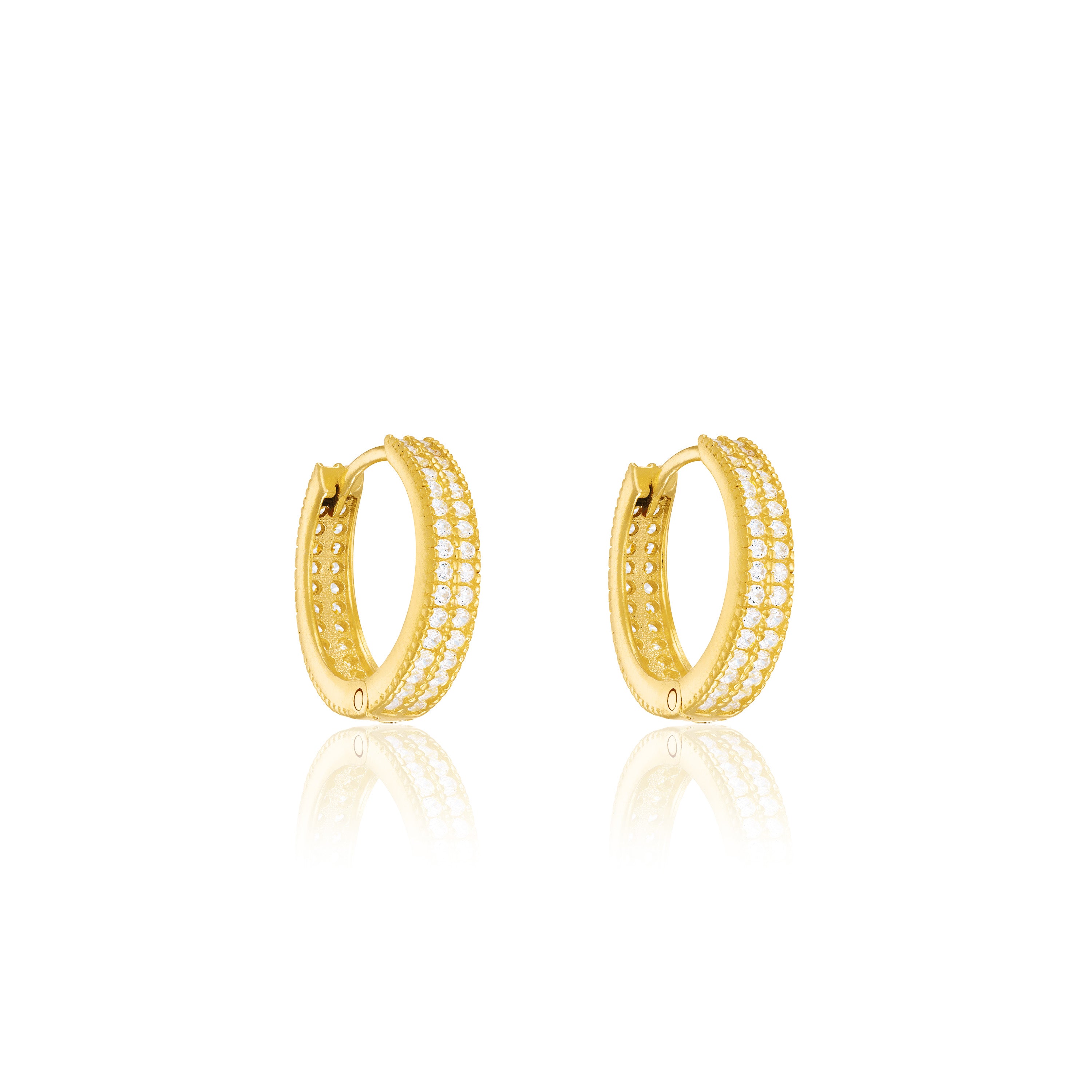 Double Line Cubic Zirconia Hoop Earrings - Gold - Big