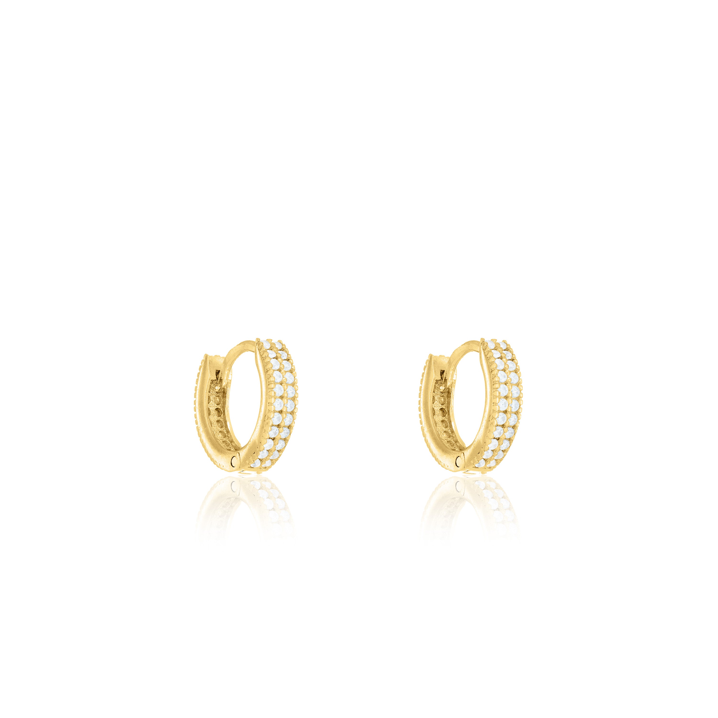 Double Line Cubic Zirconia Hoop Earrings - Gold - Small