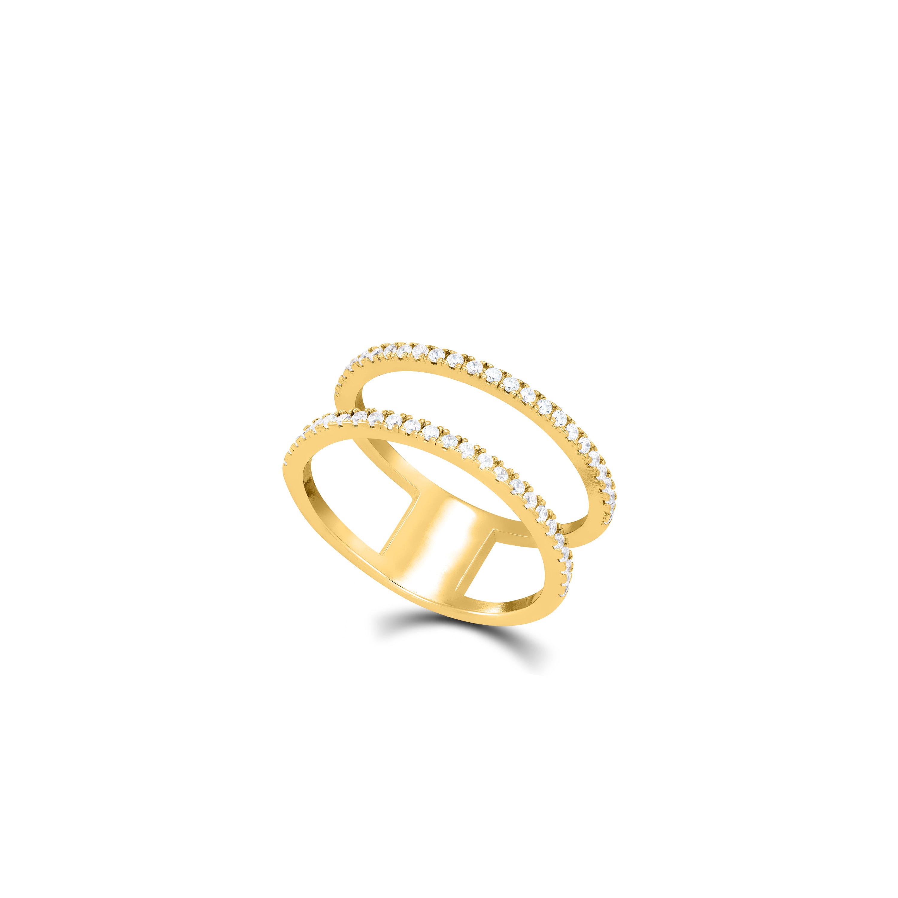 Double Line Cubic Zirconia Ring - Gold White