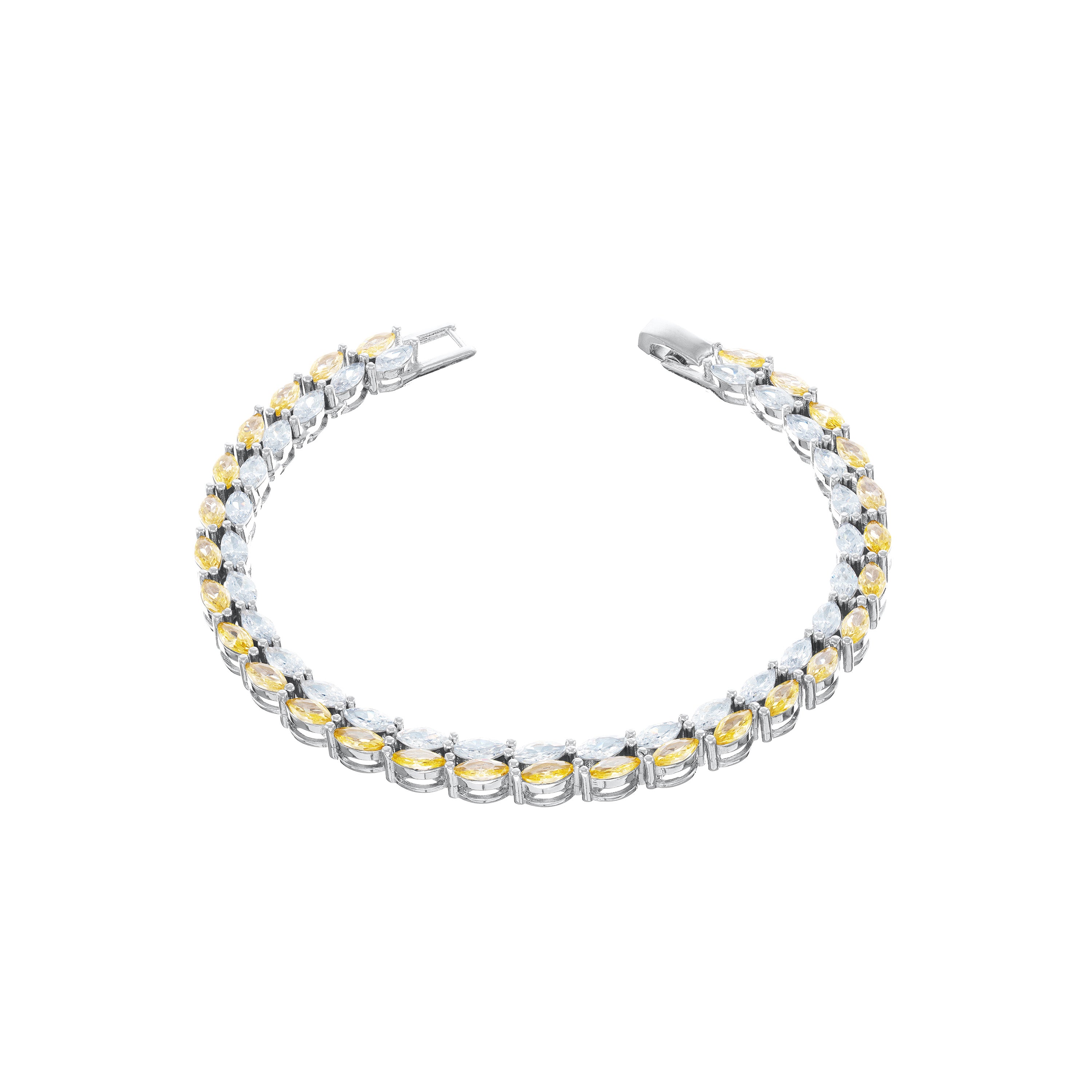 Double Marquise Line Tennis Bracelet - Silver Citrine And White