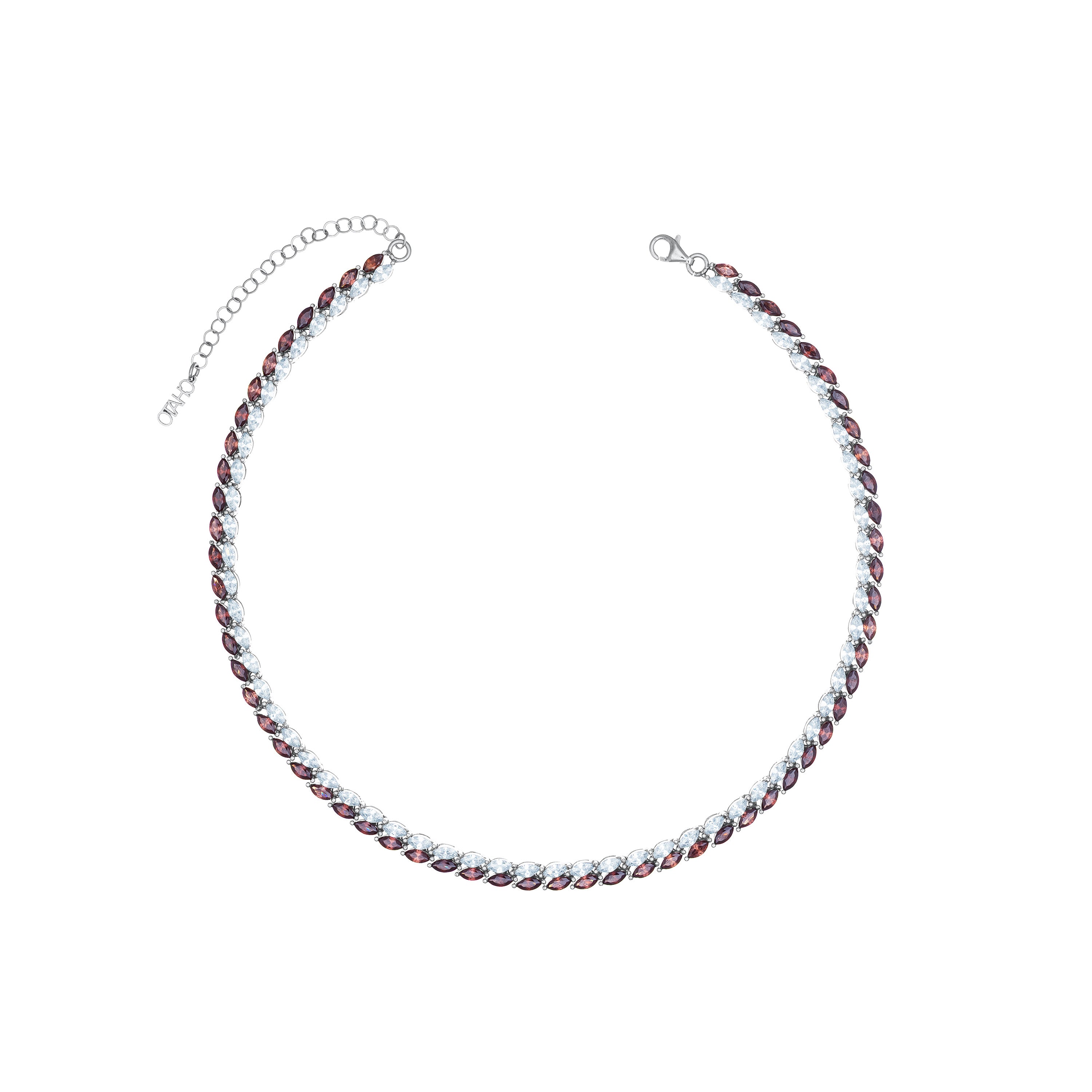 Double Marquise Line Tennis Choker - Silver Brown And White