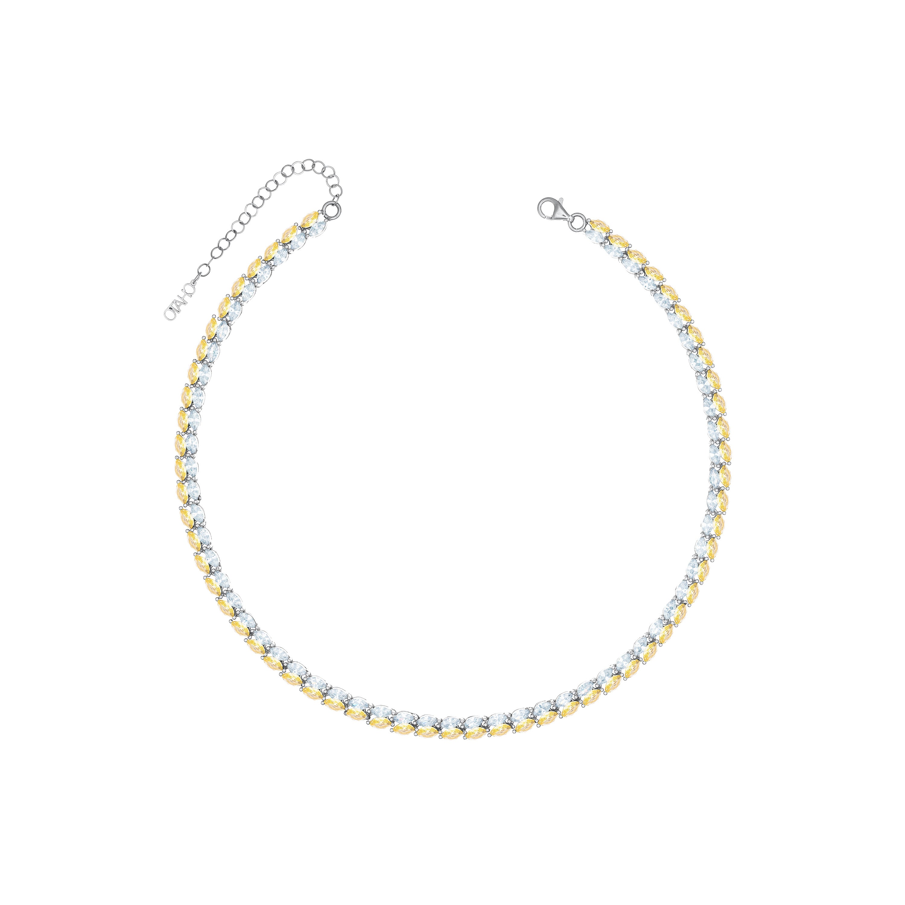 Double Marquise Line Tennis Choker - Silver Citrine And White