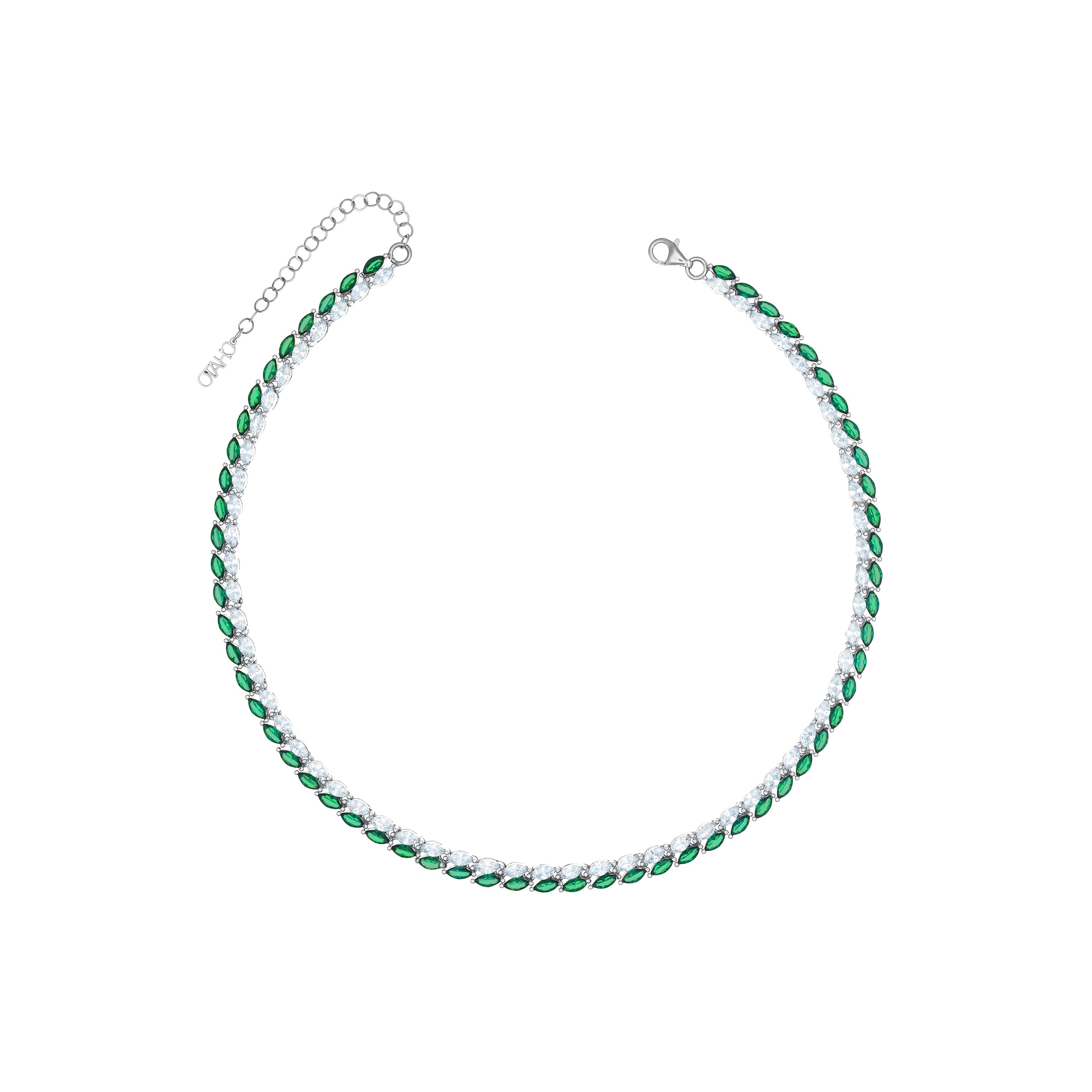 Double Marquise Line Tennis Choker - Silver Green And White