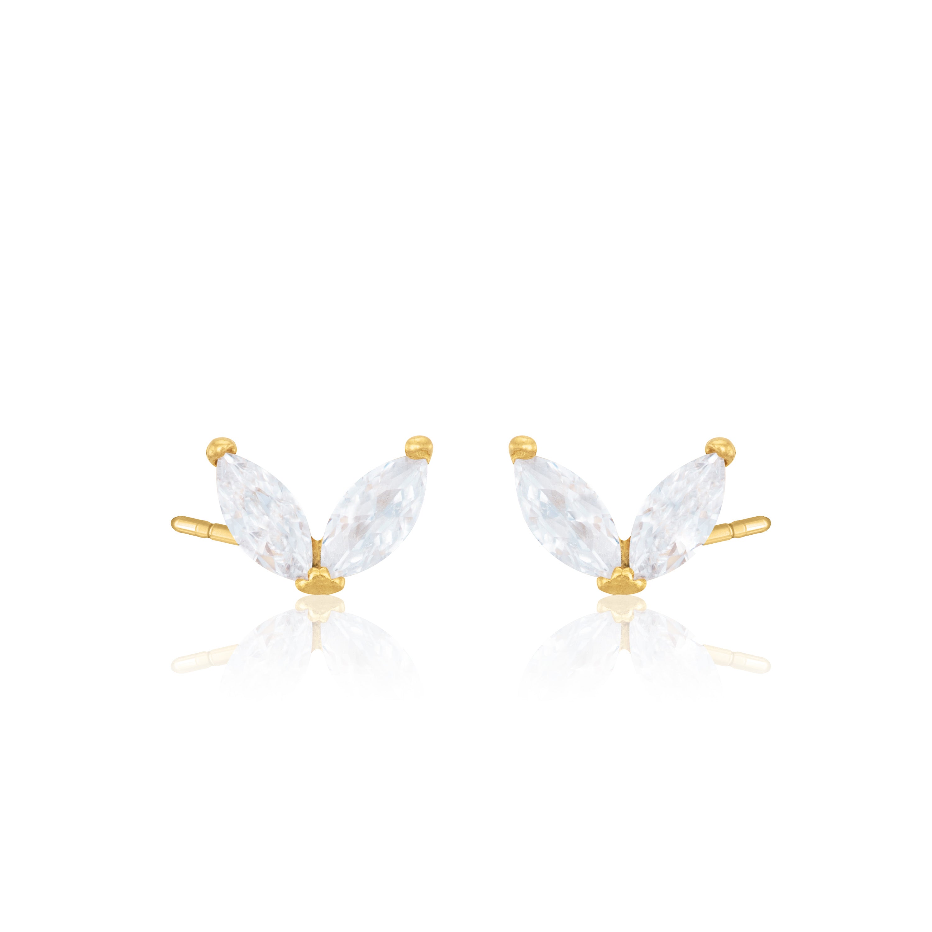 Double Marquise Slanted Stud Earrings - Gold White