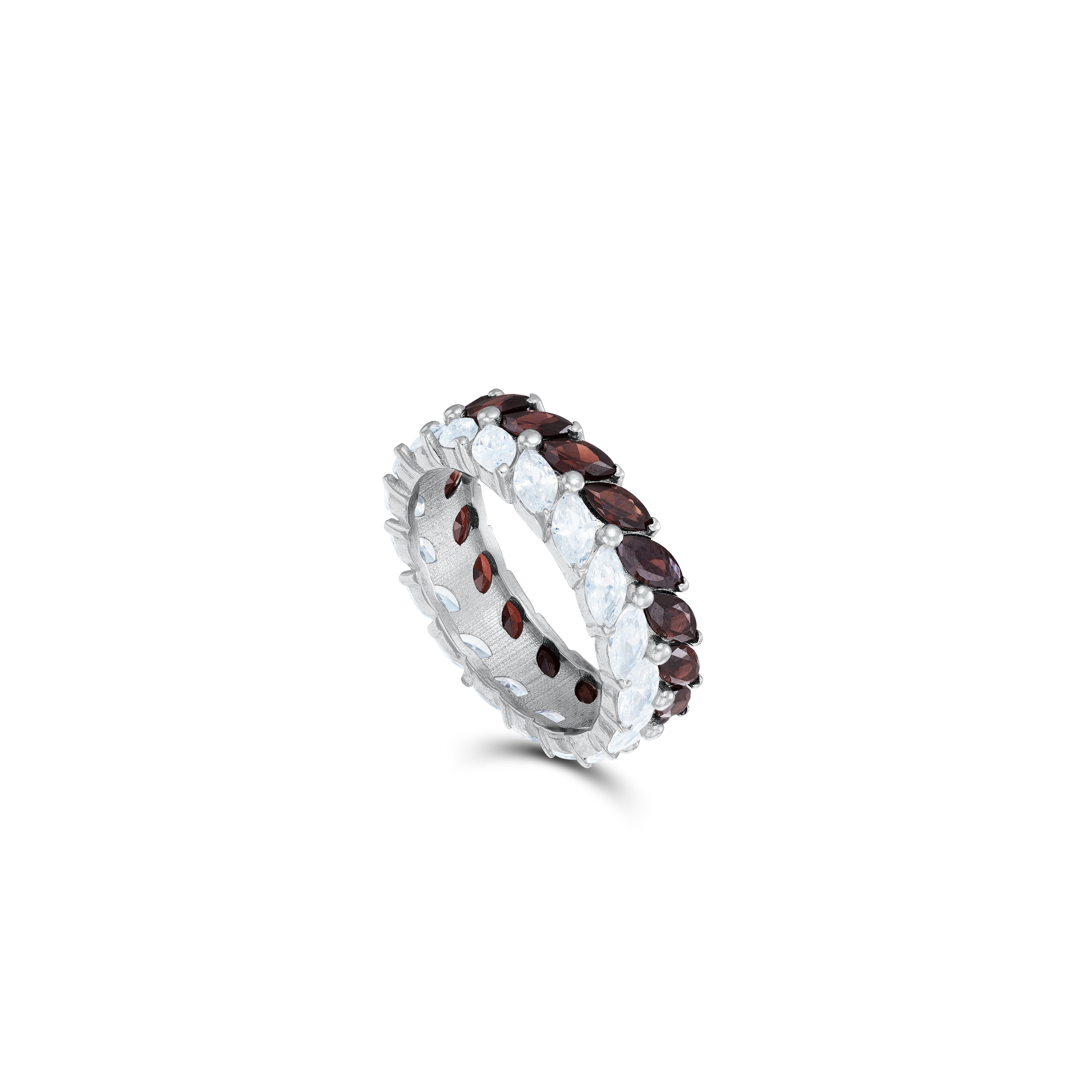 Double Row Eternity Marquise Ring - Silver Brown And White