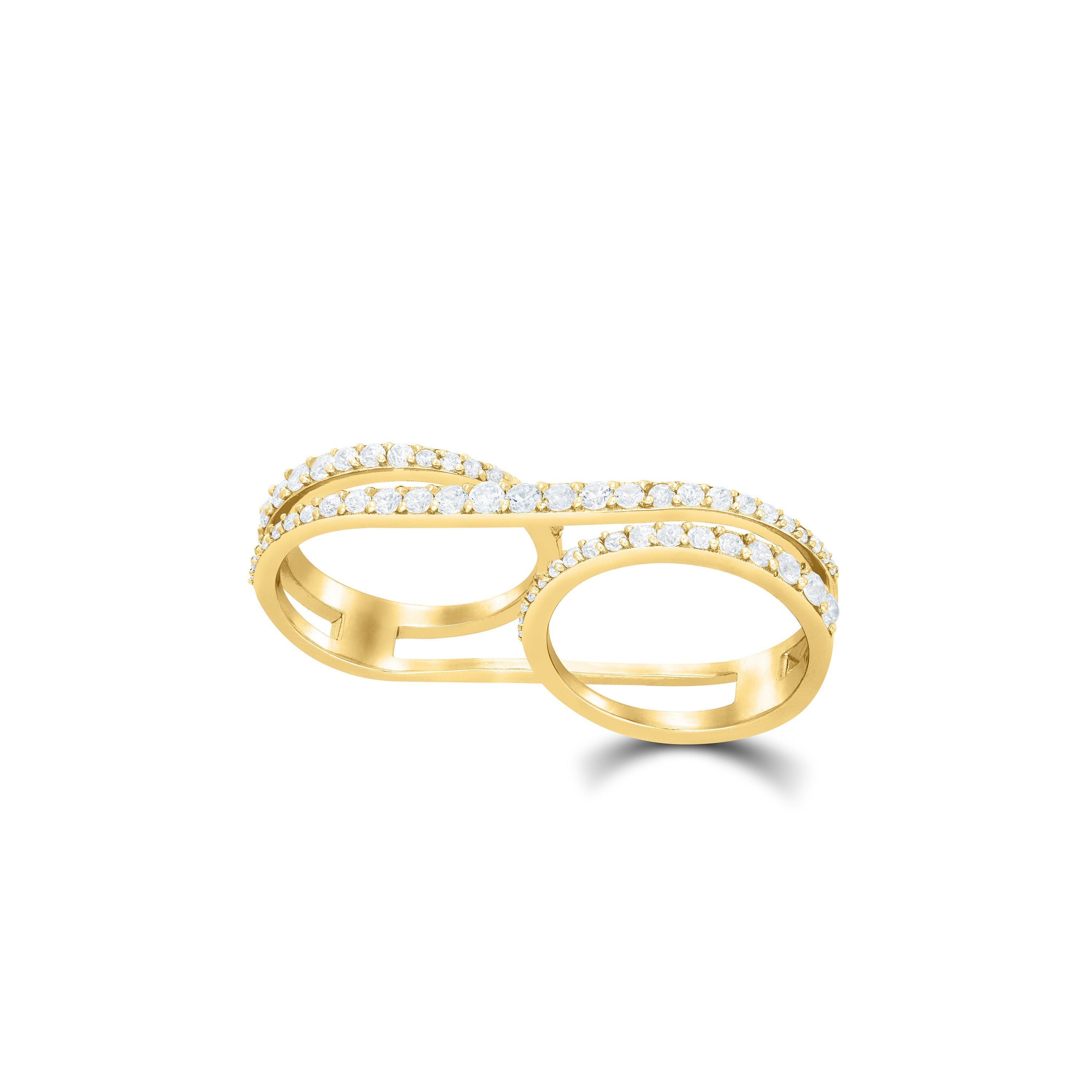 Dual-Finger Layered Pave CZ Wrap Ring - Gold White