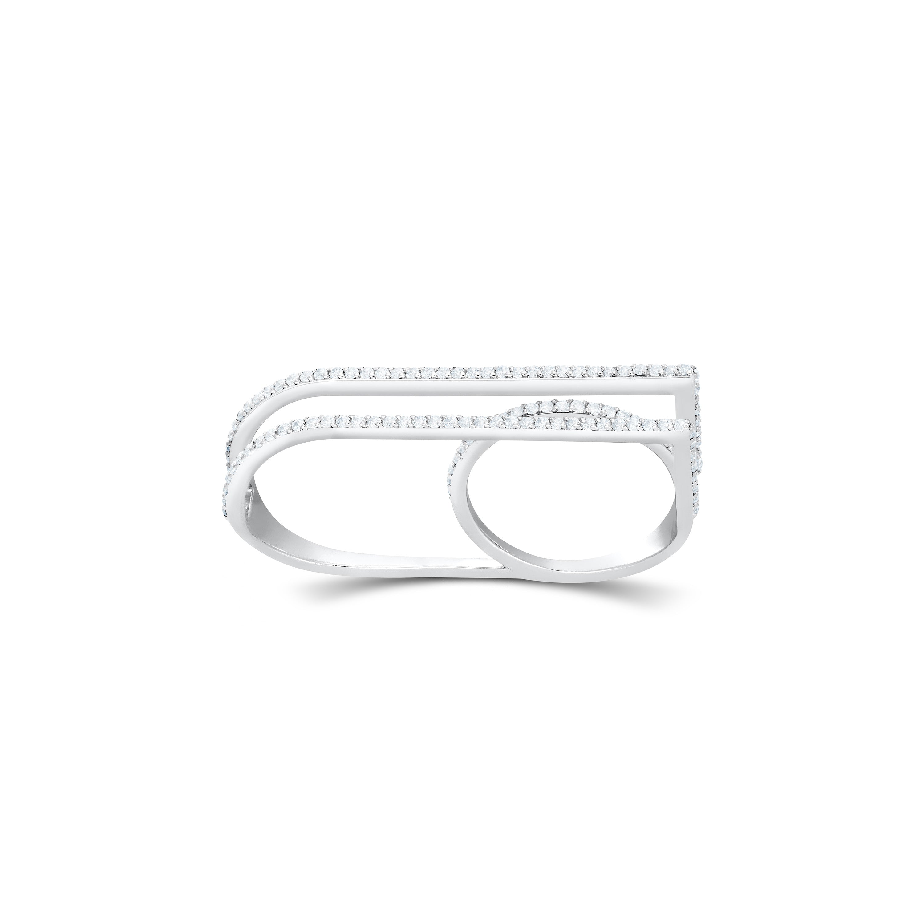Dual Finger Double Line Pave CZ Wrap Ring - Silver White
