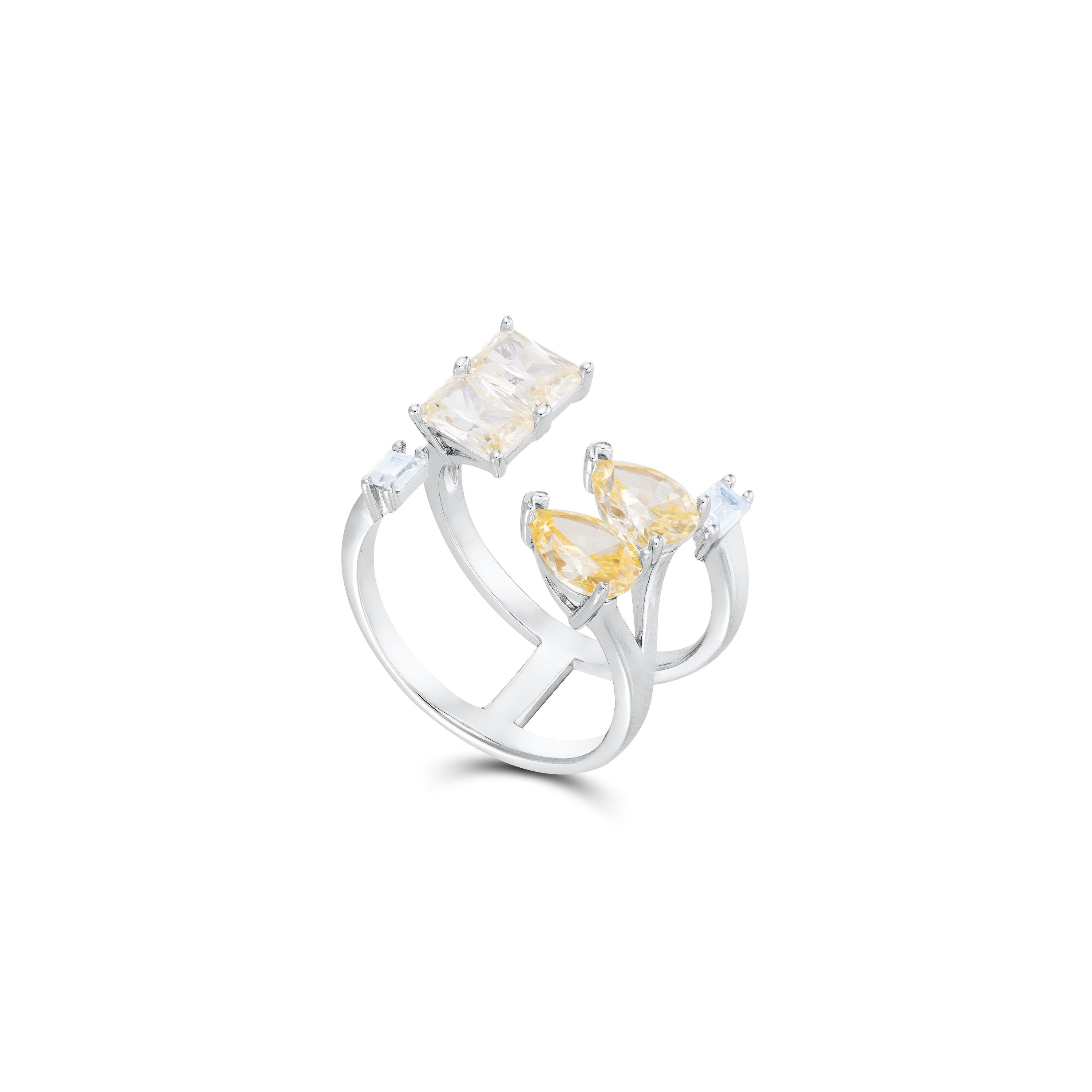 Emerald Cut With Teardrop Cz Double Open Ring