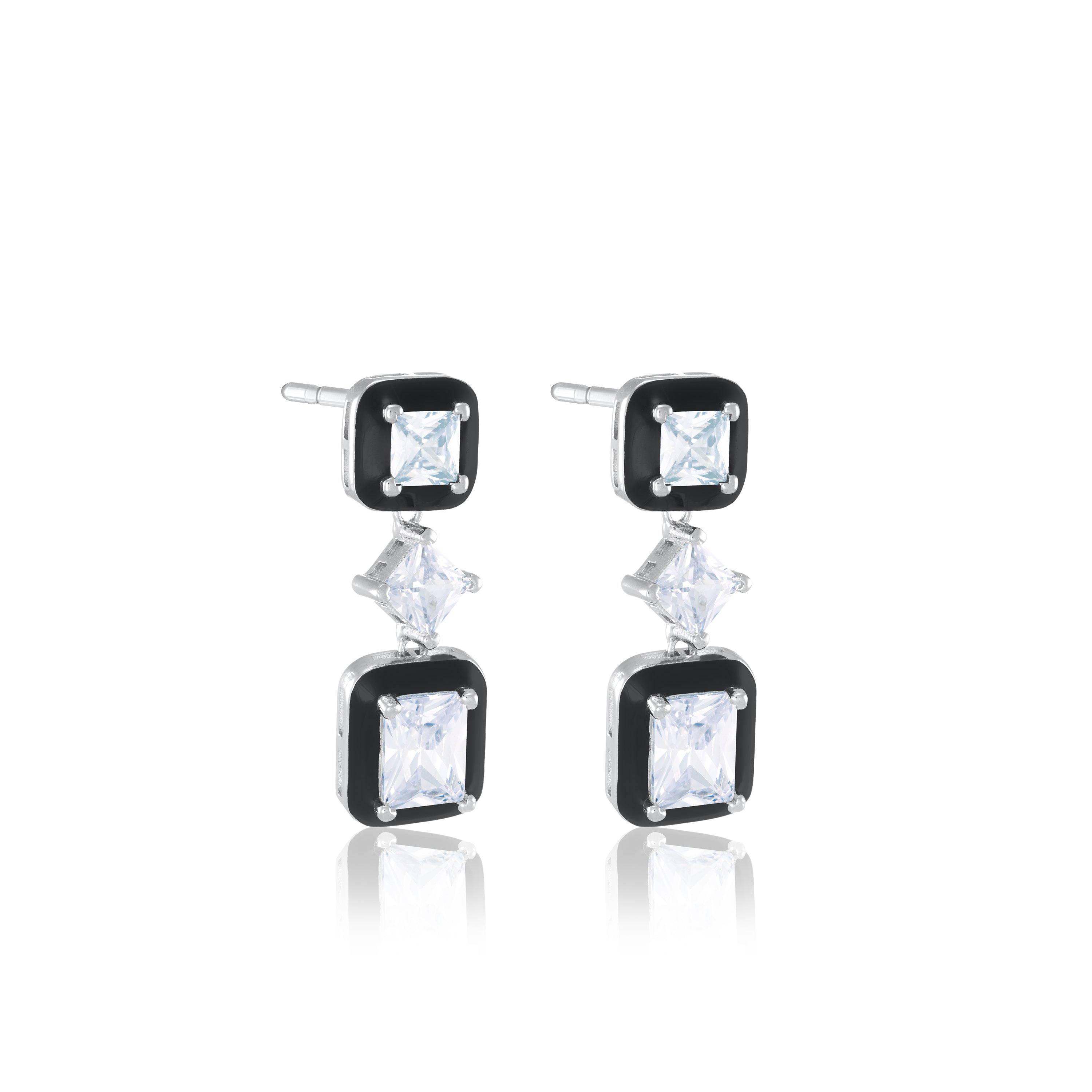 Cubic Zirconia Three Stone With Enamel Drop Earrings