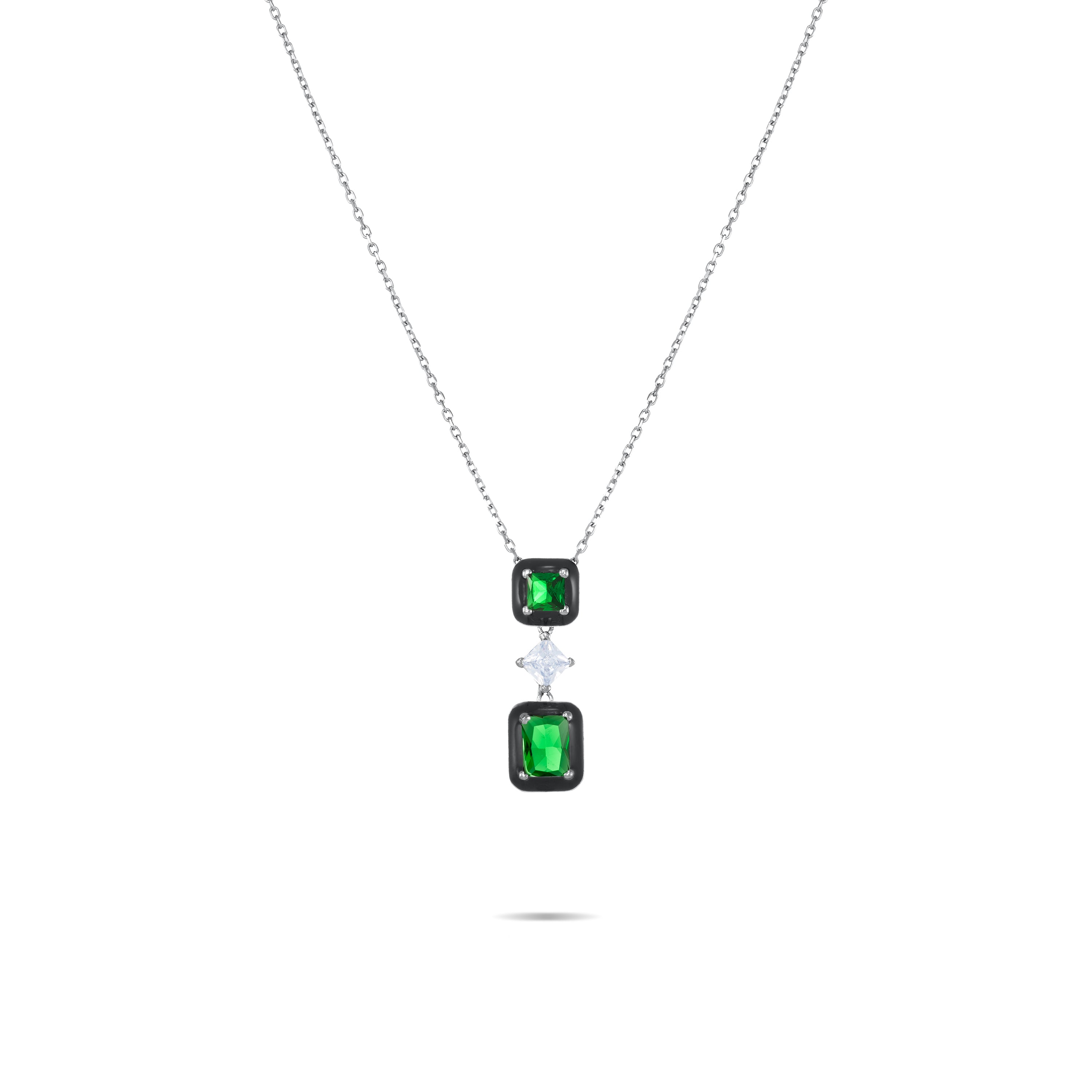 Enamel And Princess Cut Cubic Zirconia Necklace