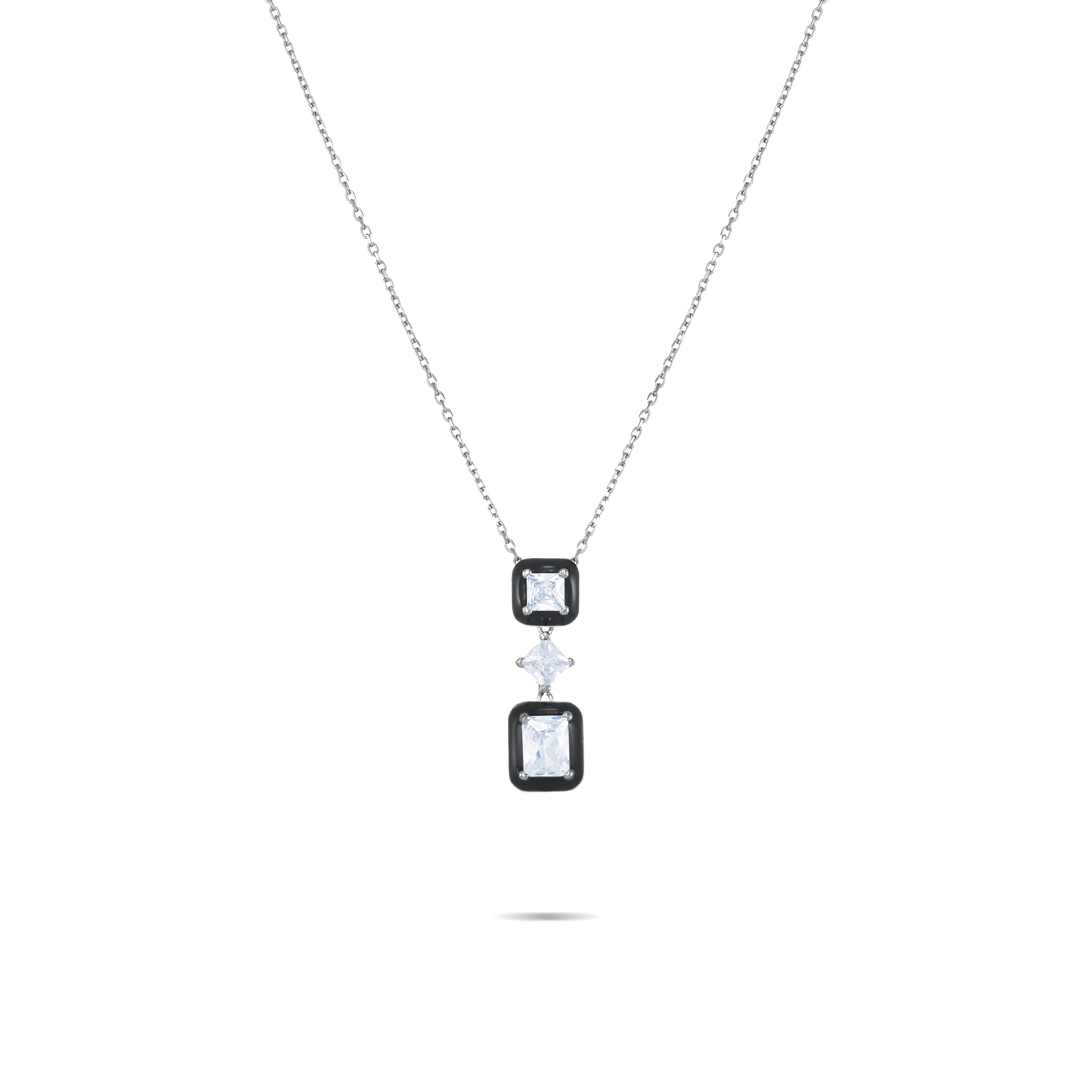 Enamel And Princess Cut Cubic Zirconia Necklace