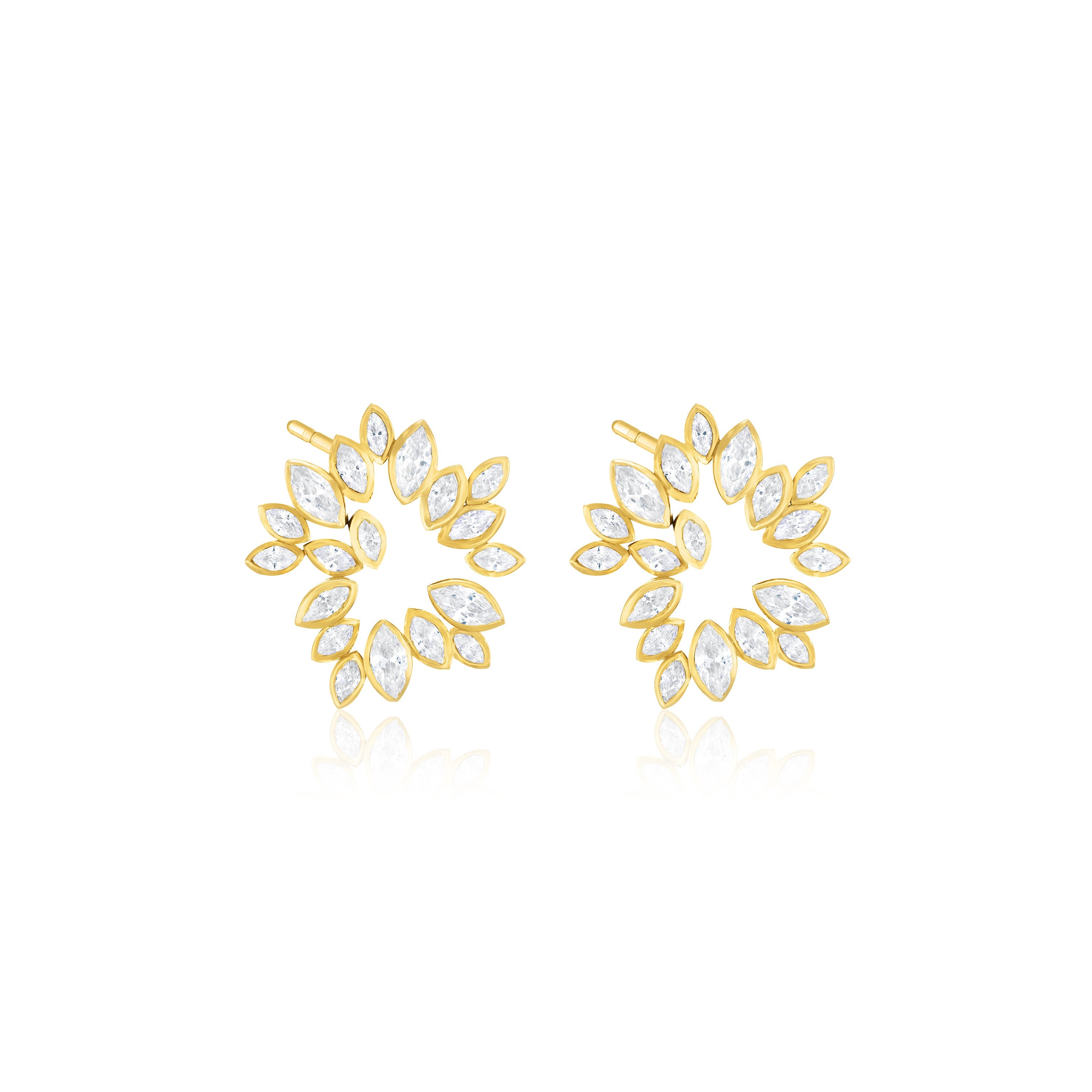 Floral Burst Marquise Cz Earrings - Gold White