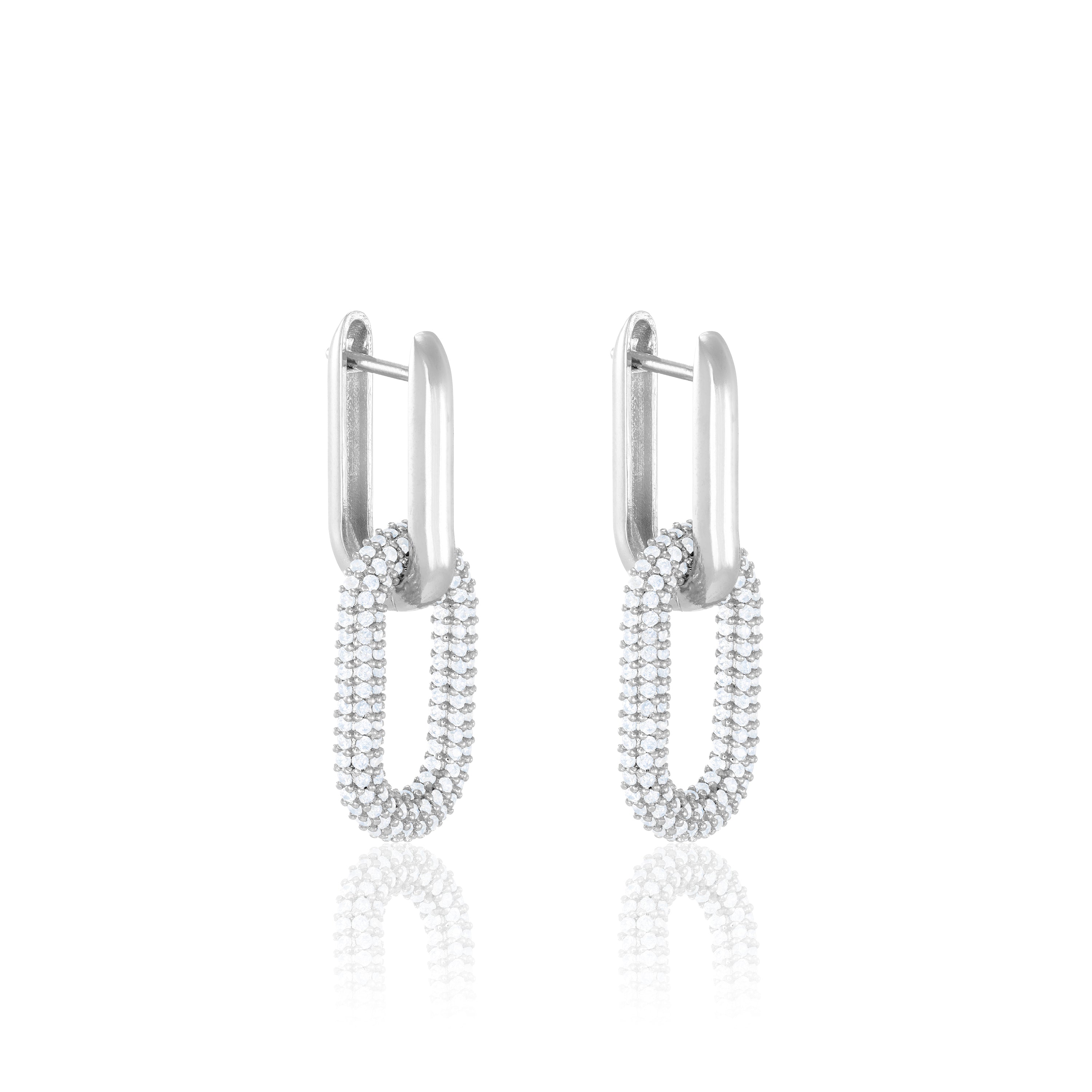 Full Pave Paperclip dangling Hoop Earrings