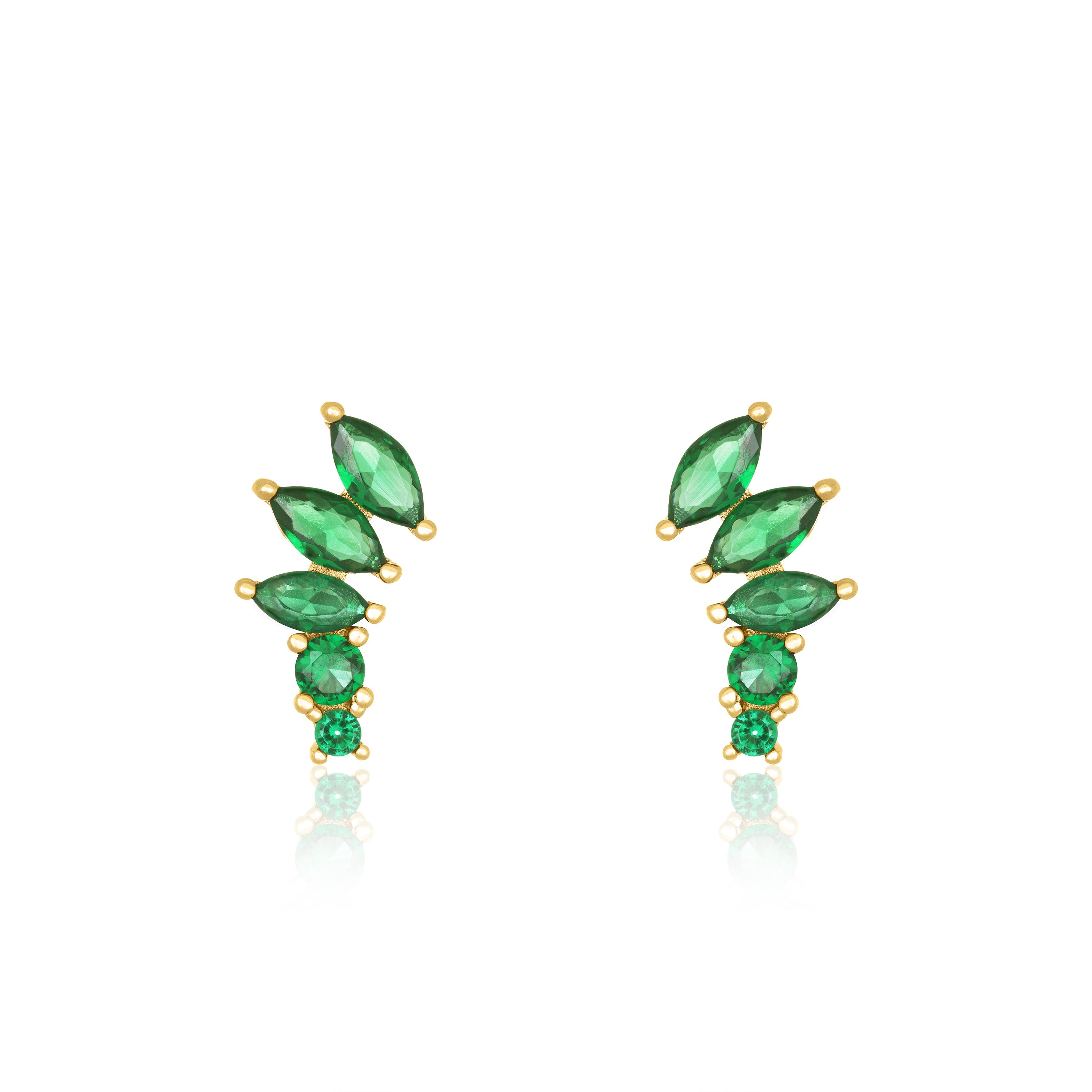 Graduated Marquise Shape Curved Stud Earrings - Gold Green