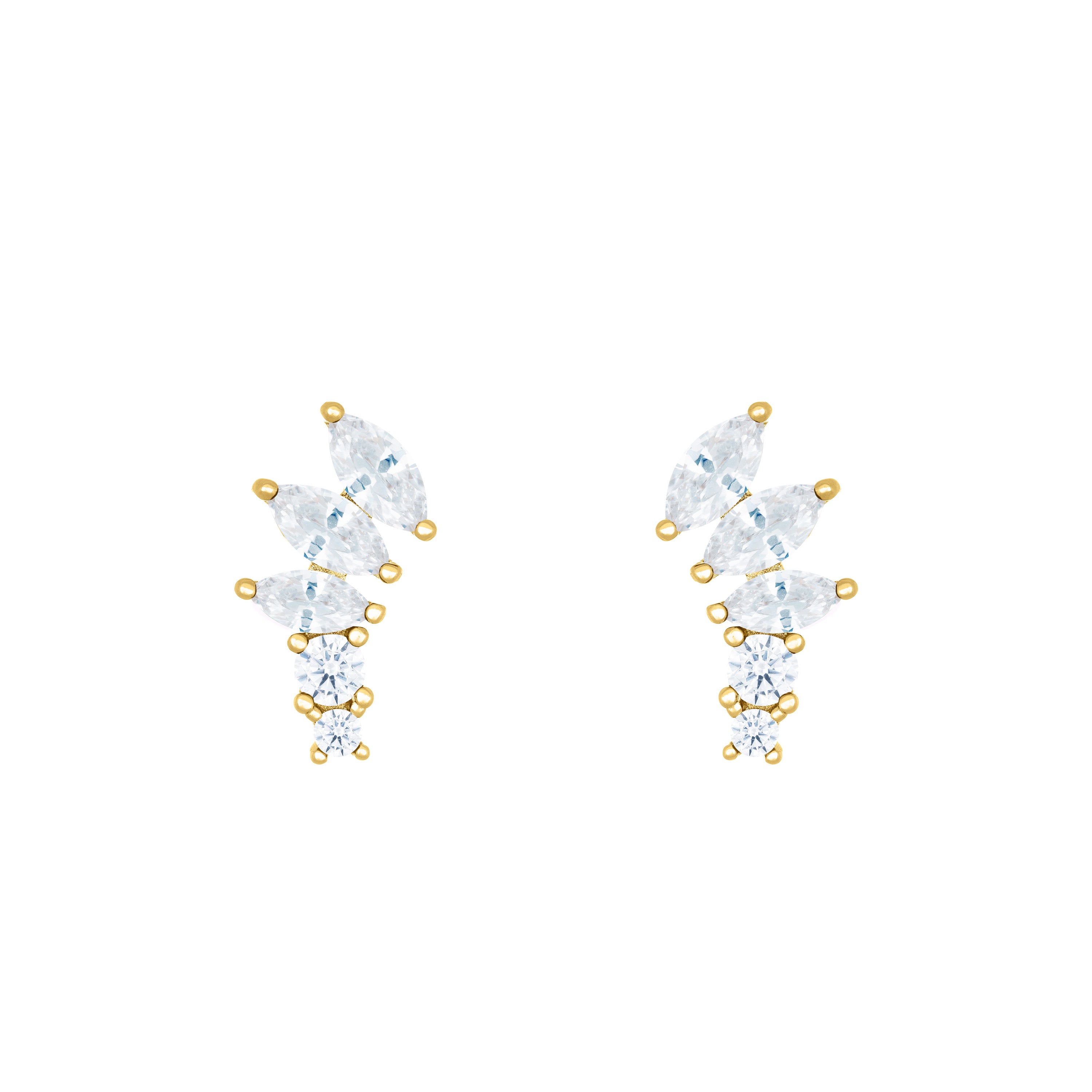 Graduated Marquise Shape Curved Stud Earrings - Gold White
