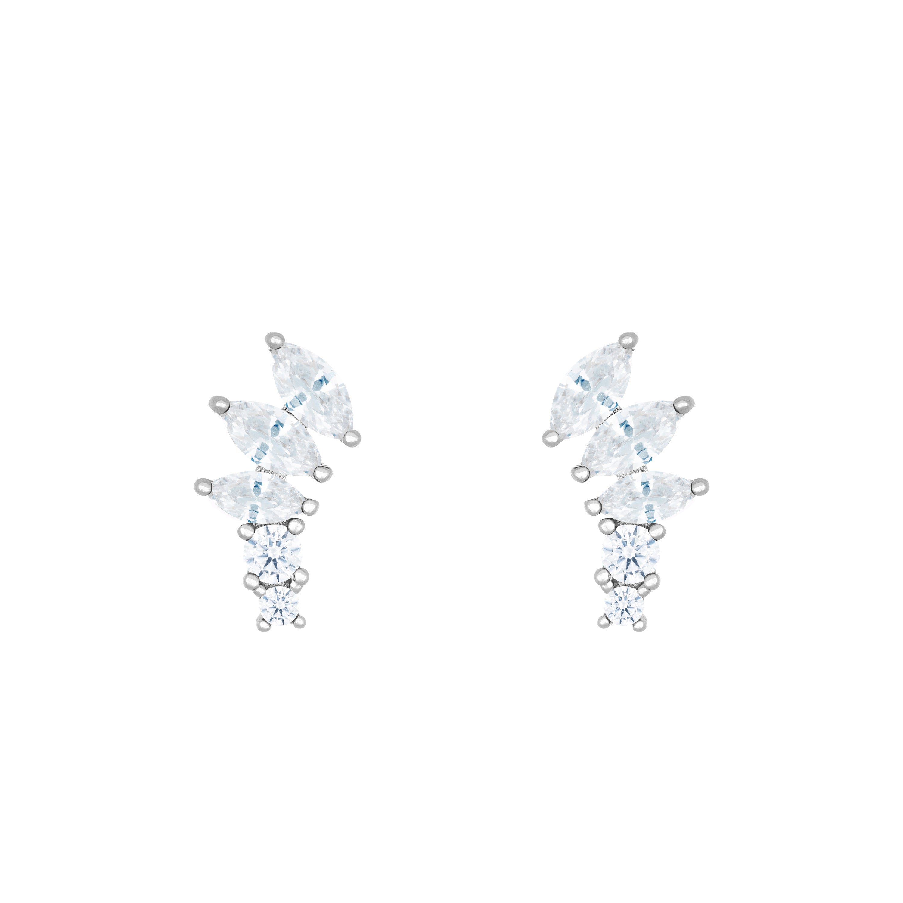 Graduated Marquise Shape Curved Stud Earrings - Silver White