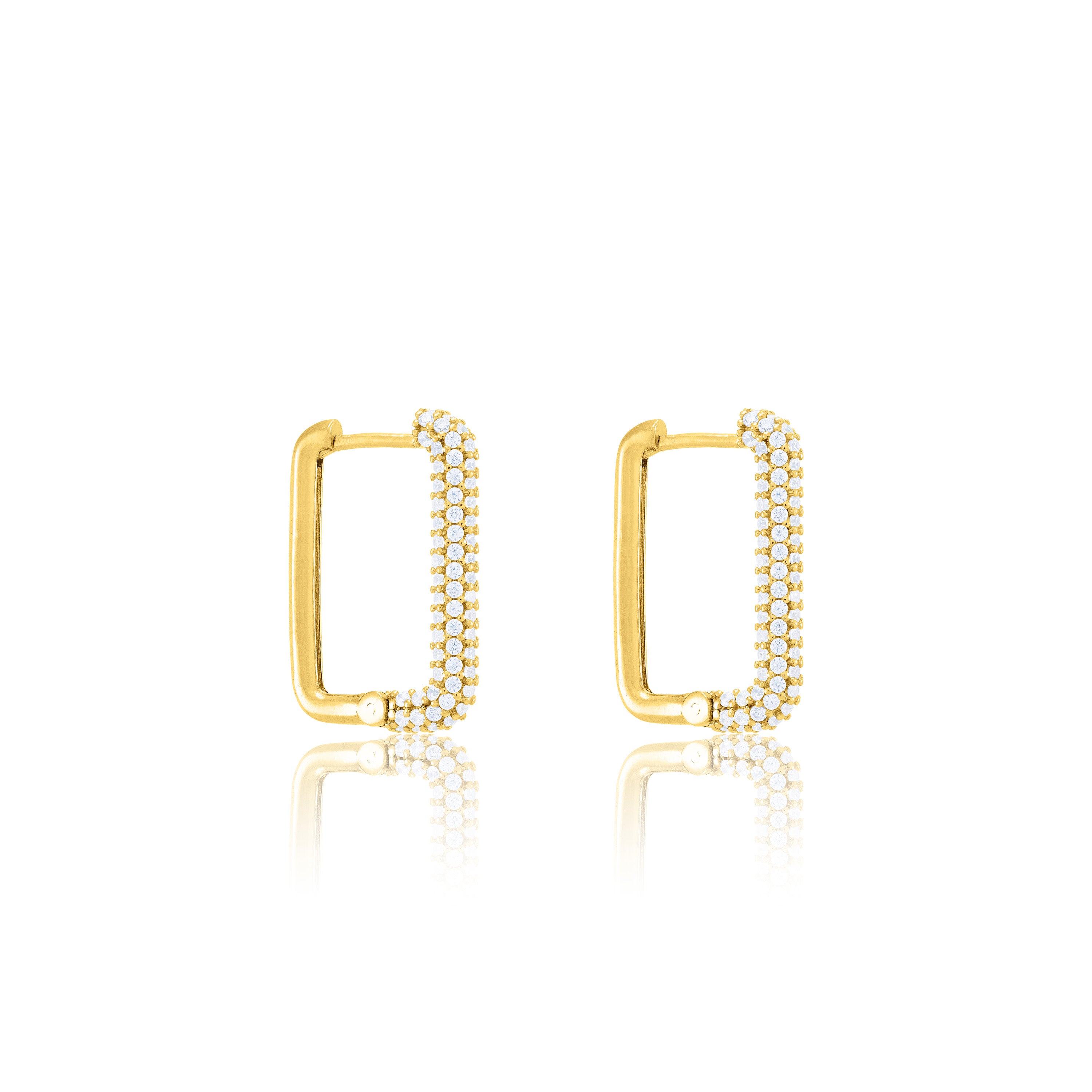 Half Pave Rectangular Hoop Earrings