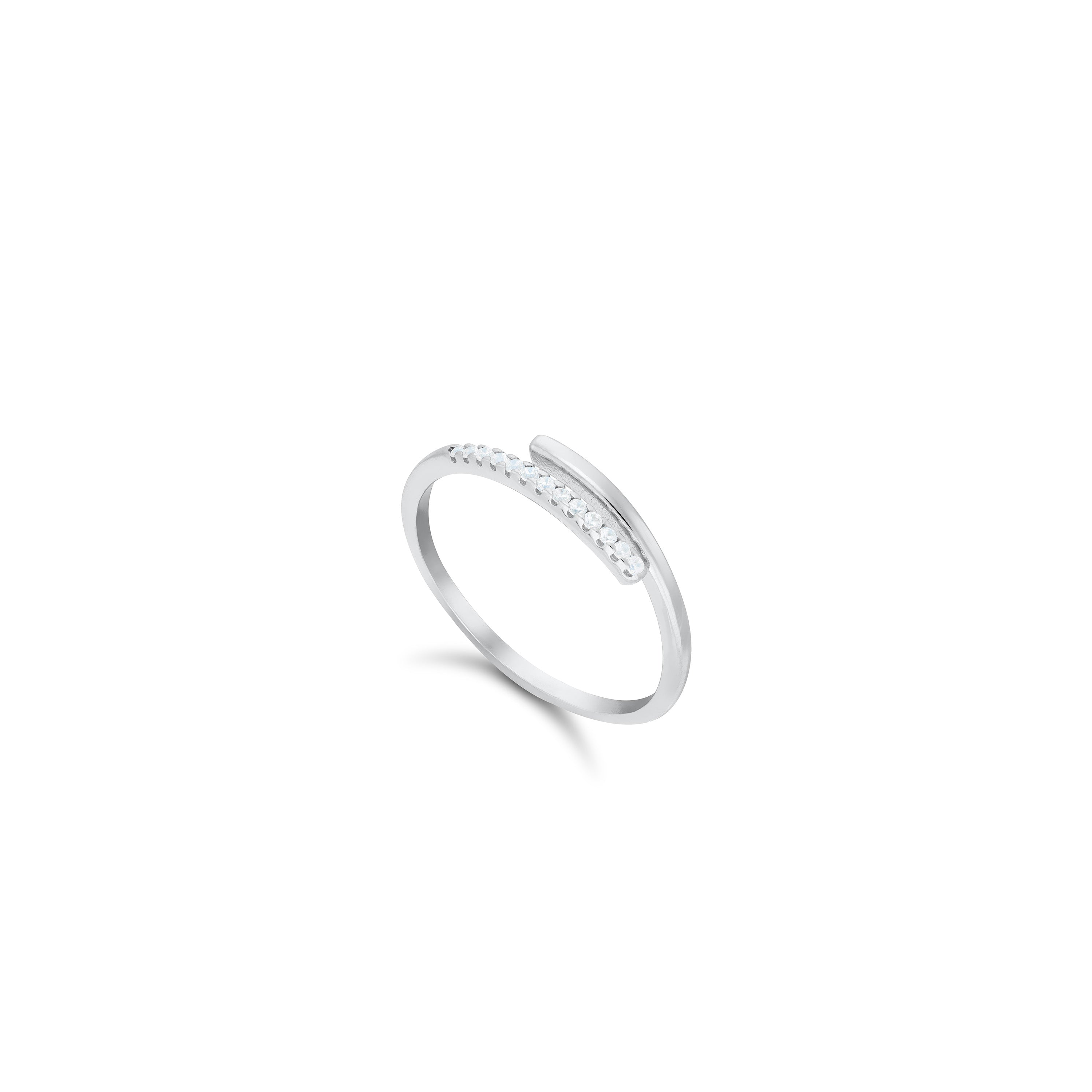 Half Cubic Zirconia Spiral Ring - Silver White