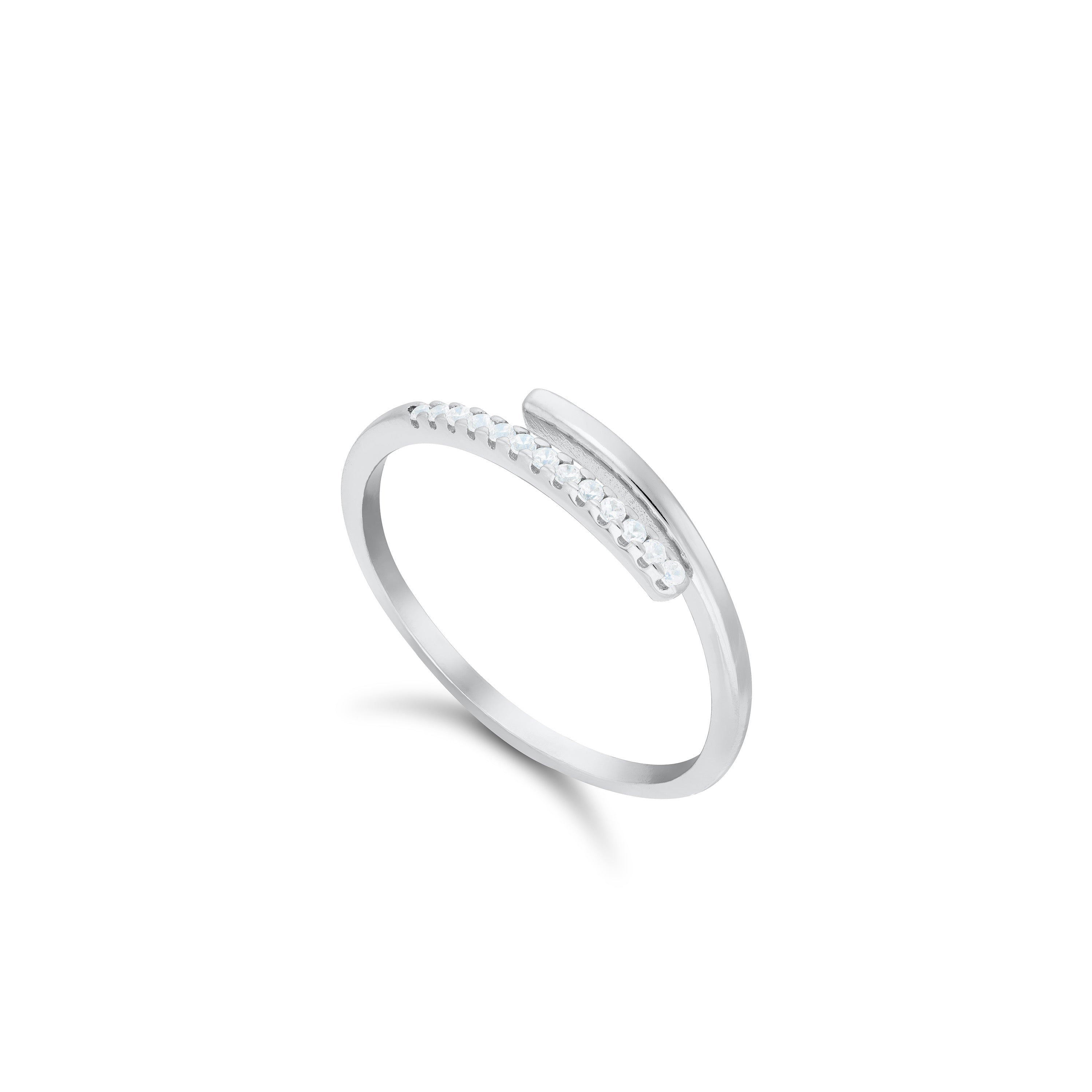 Half Cubic Zirconia Spiral Ring - Silver White