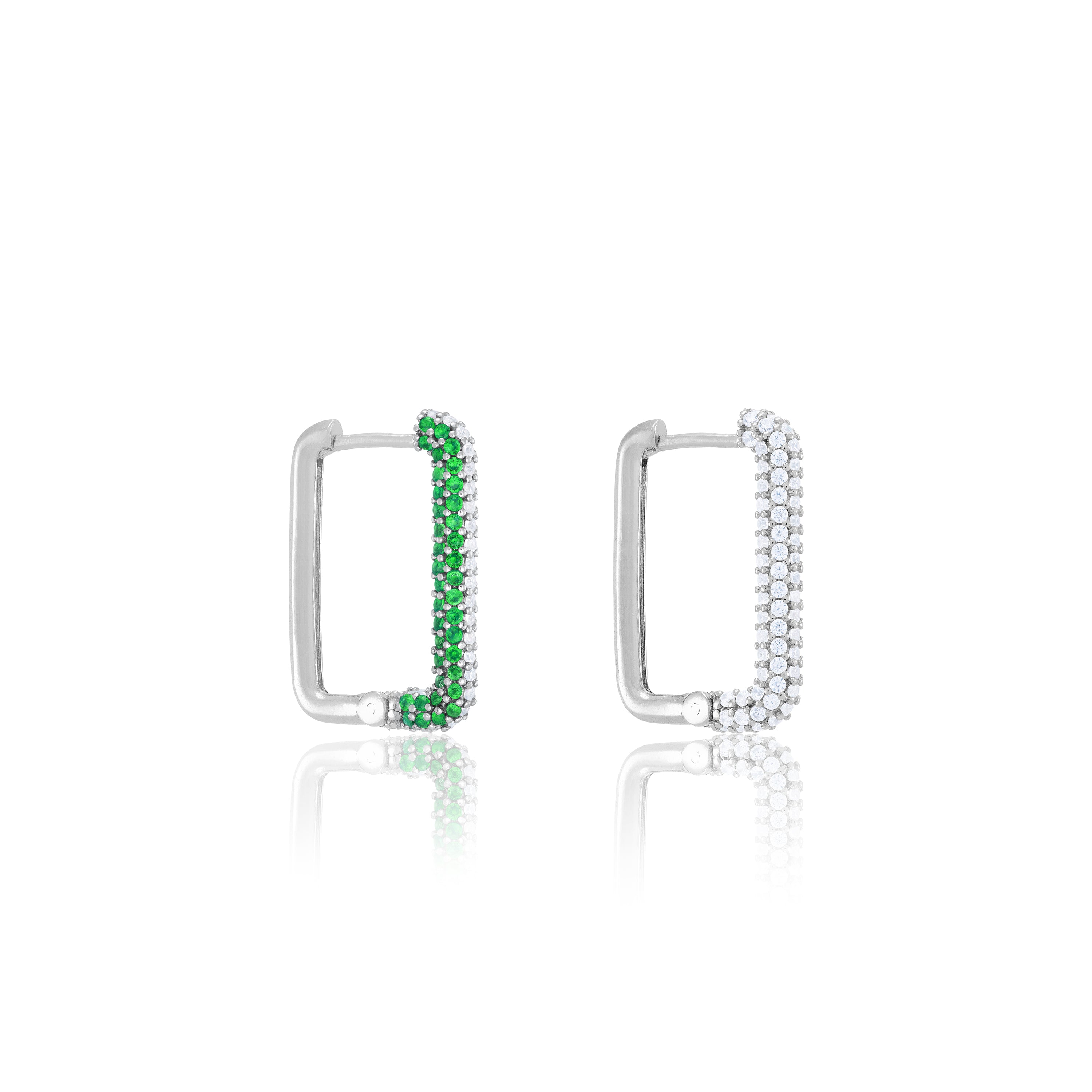 Half Pave Rectangular Hoop Earrings