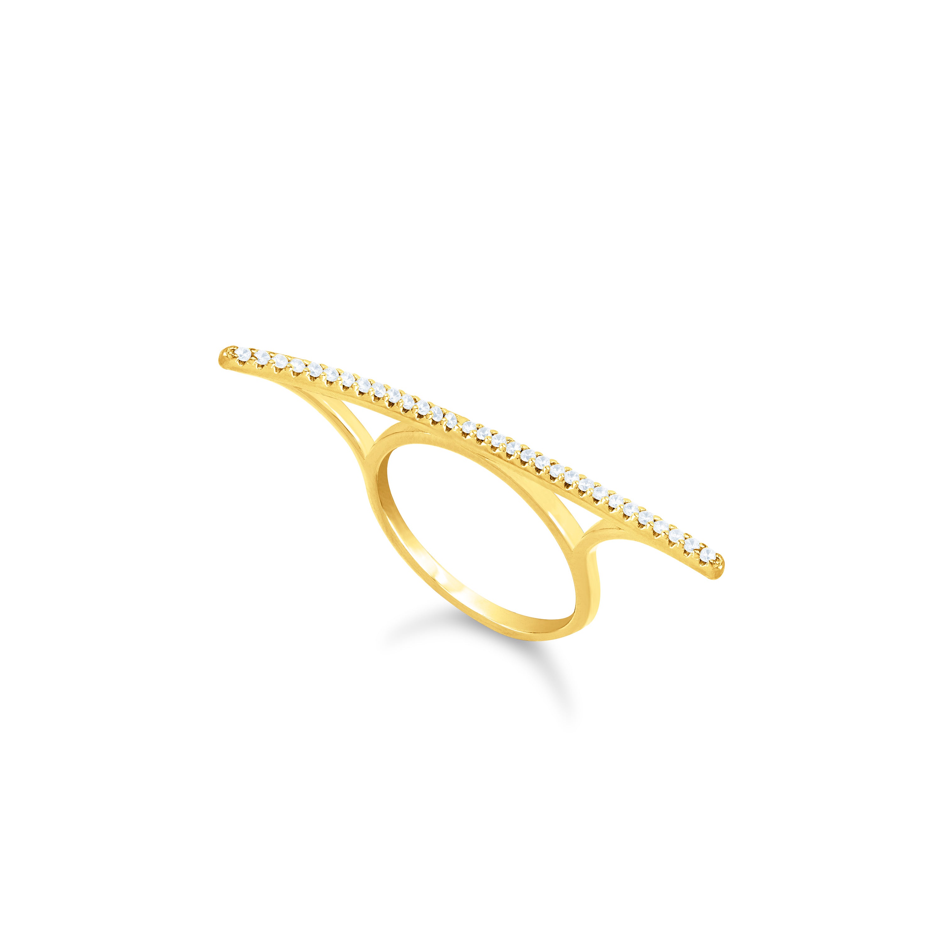 Horizontal Cubic Zirconia Pave Bar Ring - Gold White