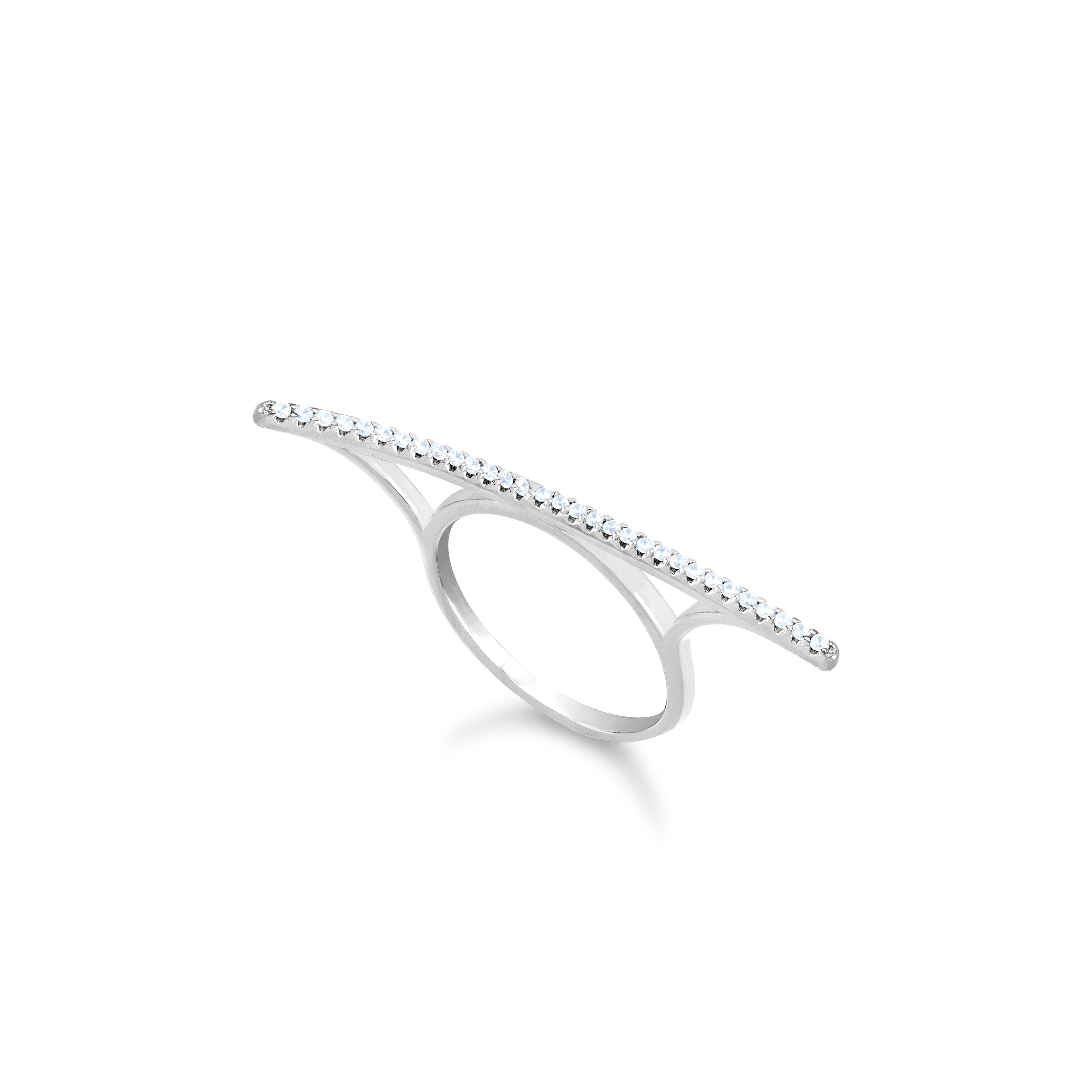 Horizontal Cubic Zirconia Pave Bar Ring - Silver White