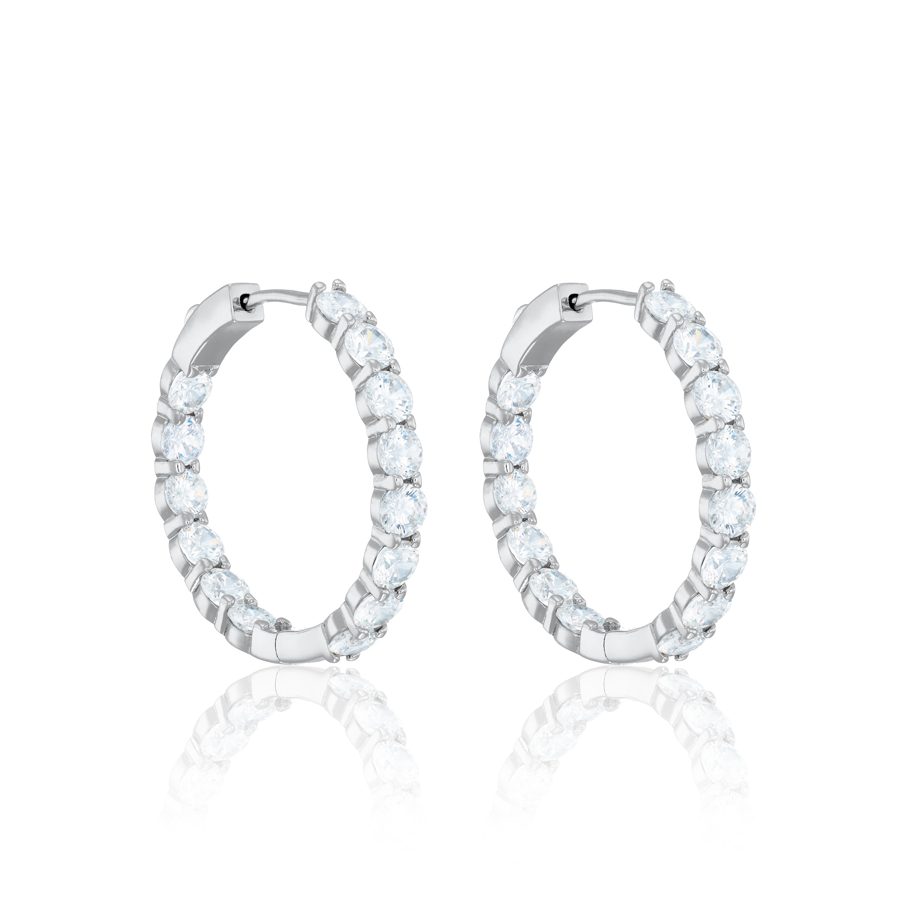 Ice-Cut CZ Inside-Out Hoop Earrings - Silver White - Medium
