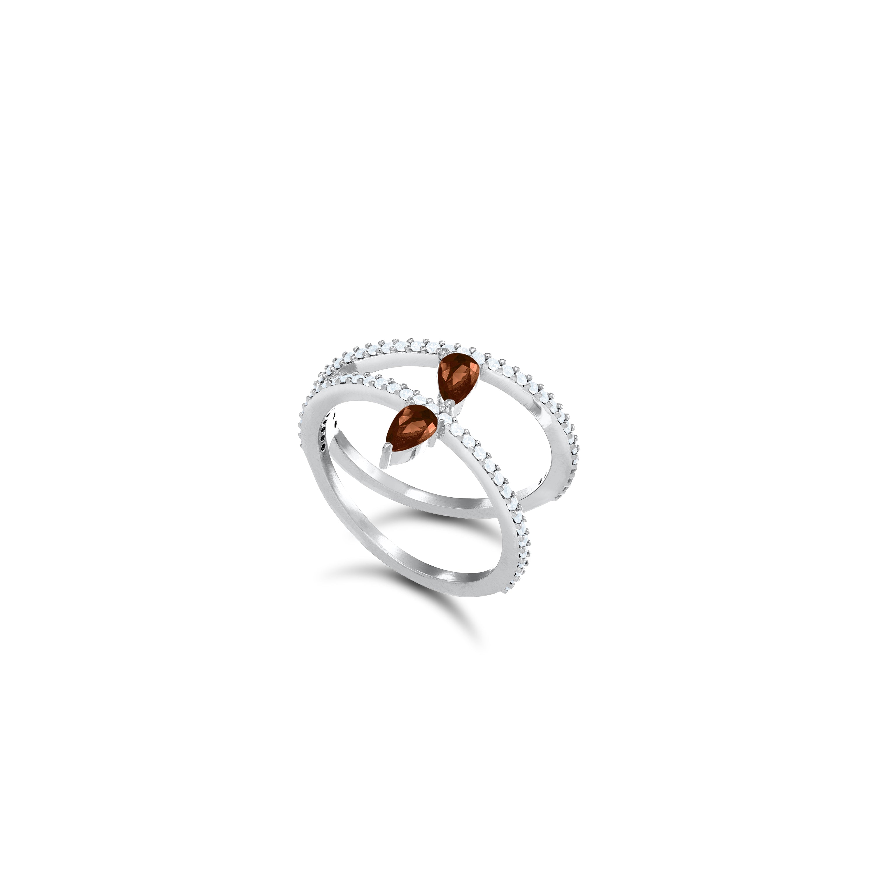Inclined Two Line Teadrops Ring - Silver Brown And White