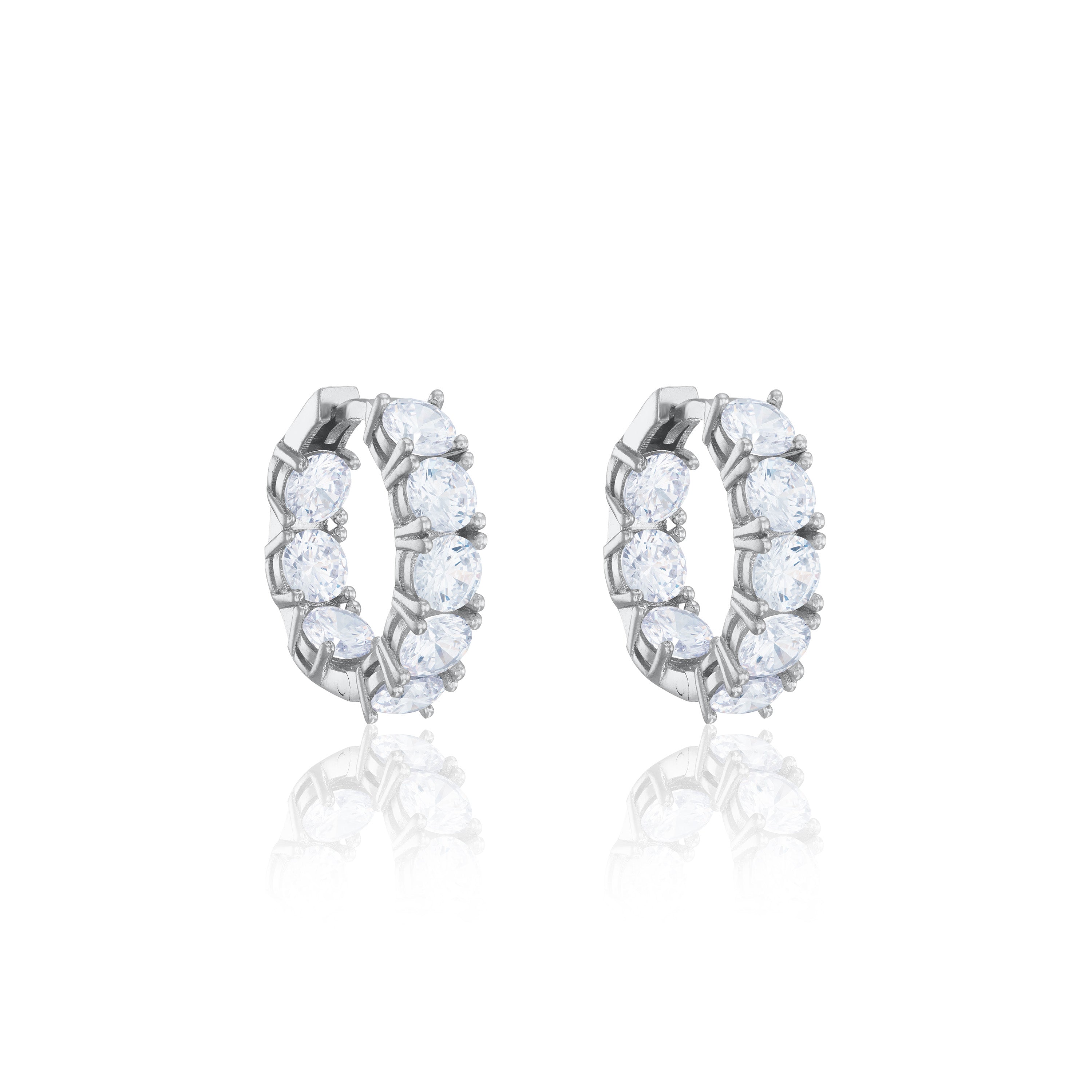 Inside Out Cubic Zirconia Hoop Earrings - Silver White - Large