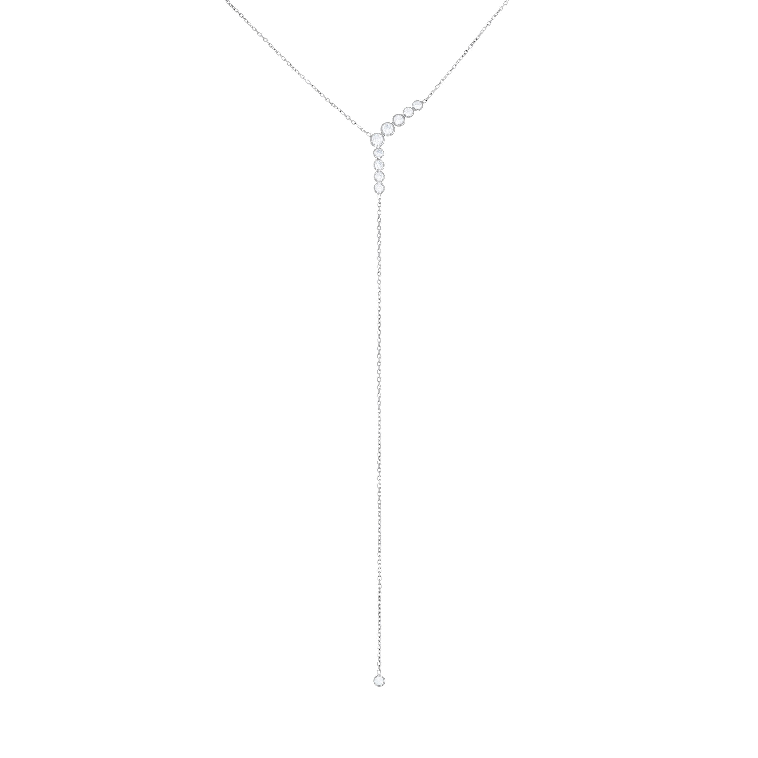 Layered Linear Bezel Cubic Zirconia Lariat Necklace - Silver White