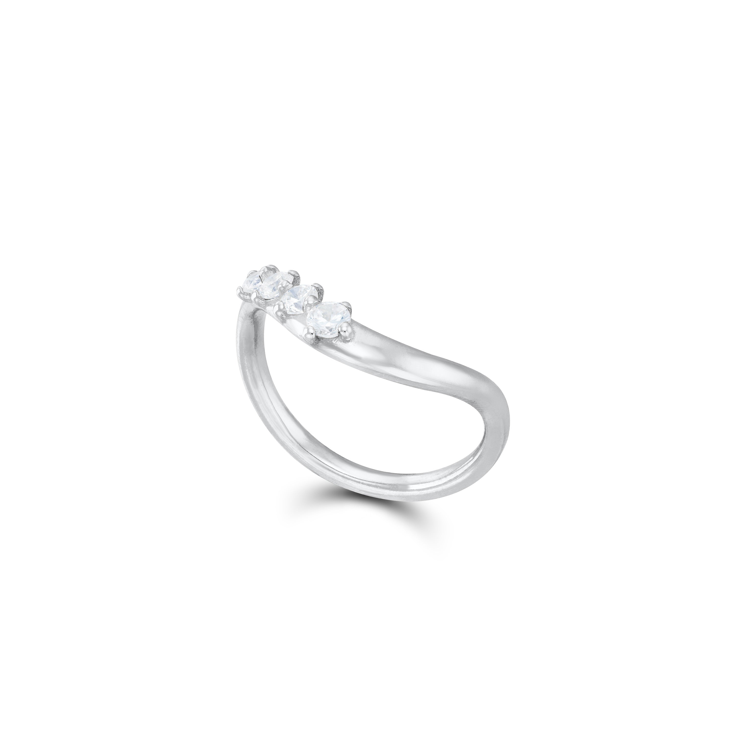 Layered Stacking Band Ring - Silver White - Four Side CZ