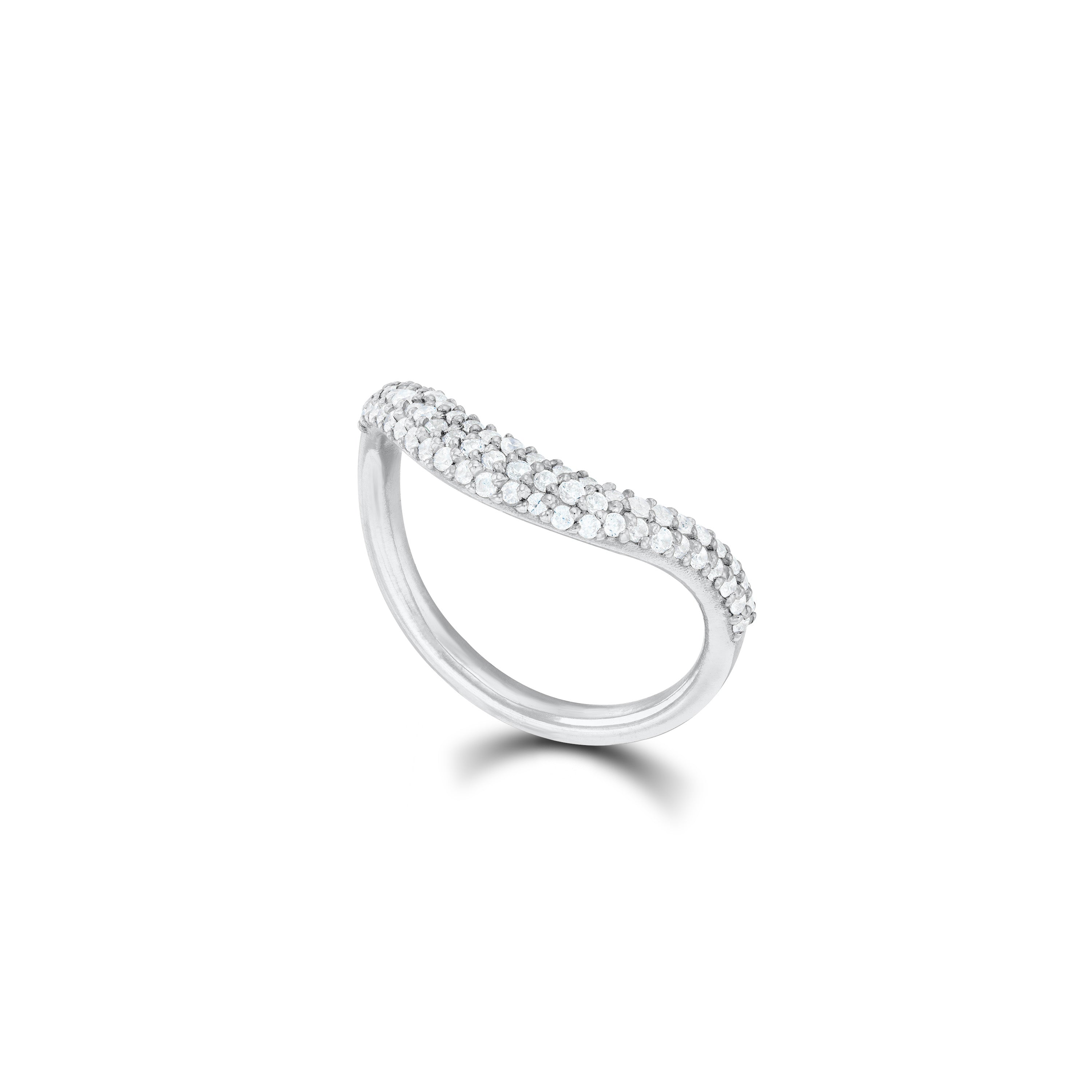 Layered Stacking Band Ring - Silver White - Half Pave