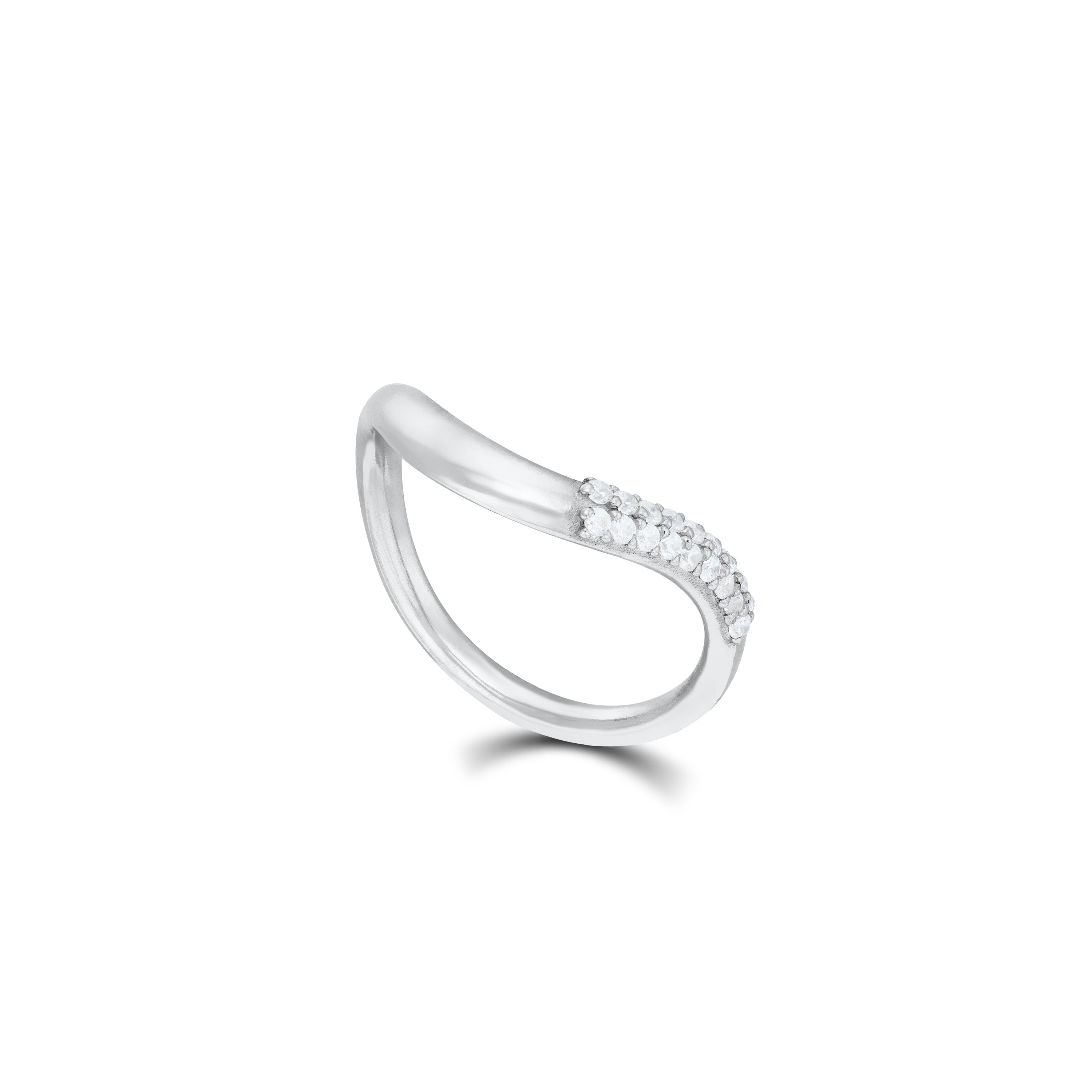 Layered Stacking Band Ring -Silver White - One Side Pave
