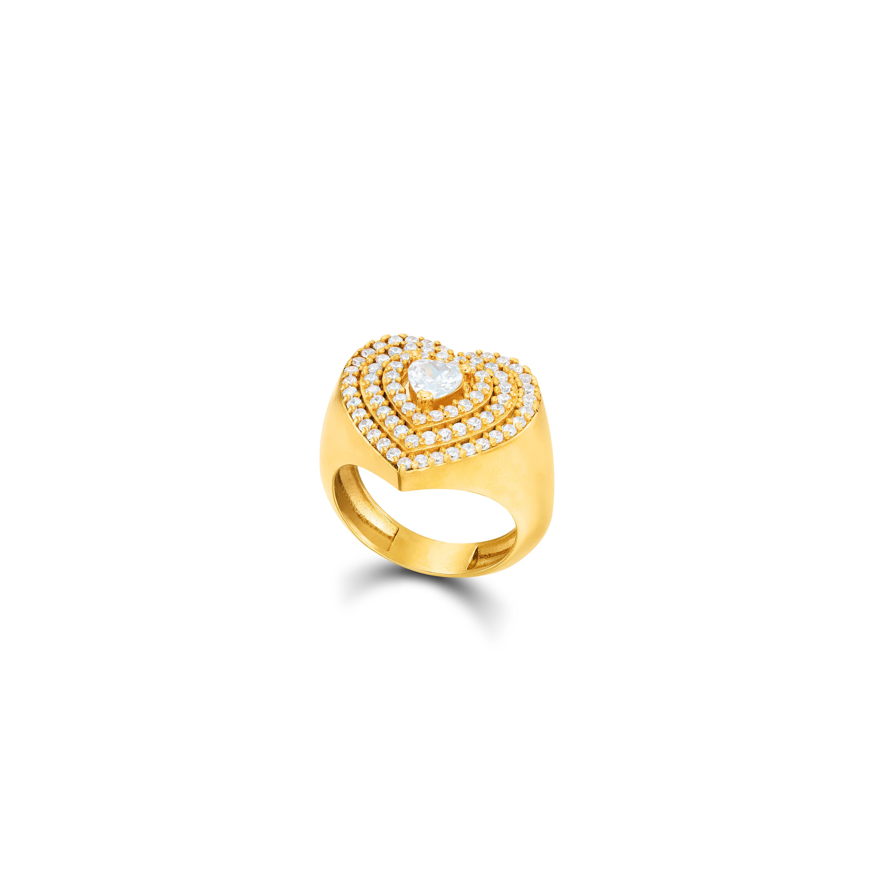 Levelled Cubic Zirconia Heart Pinky Ring - Gold White