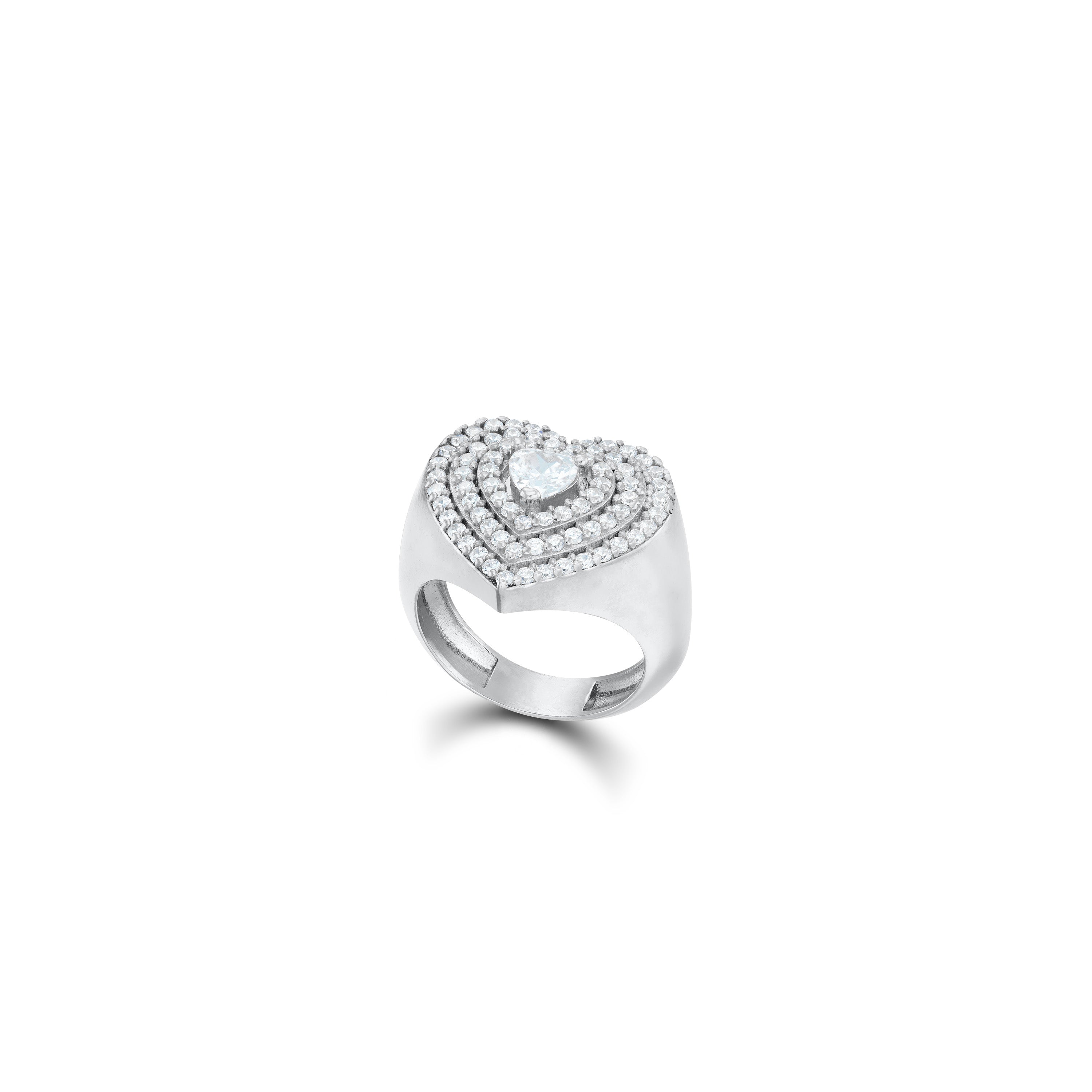 Levelled Cubic Zirconia Heart Pinky Ring - Silver White