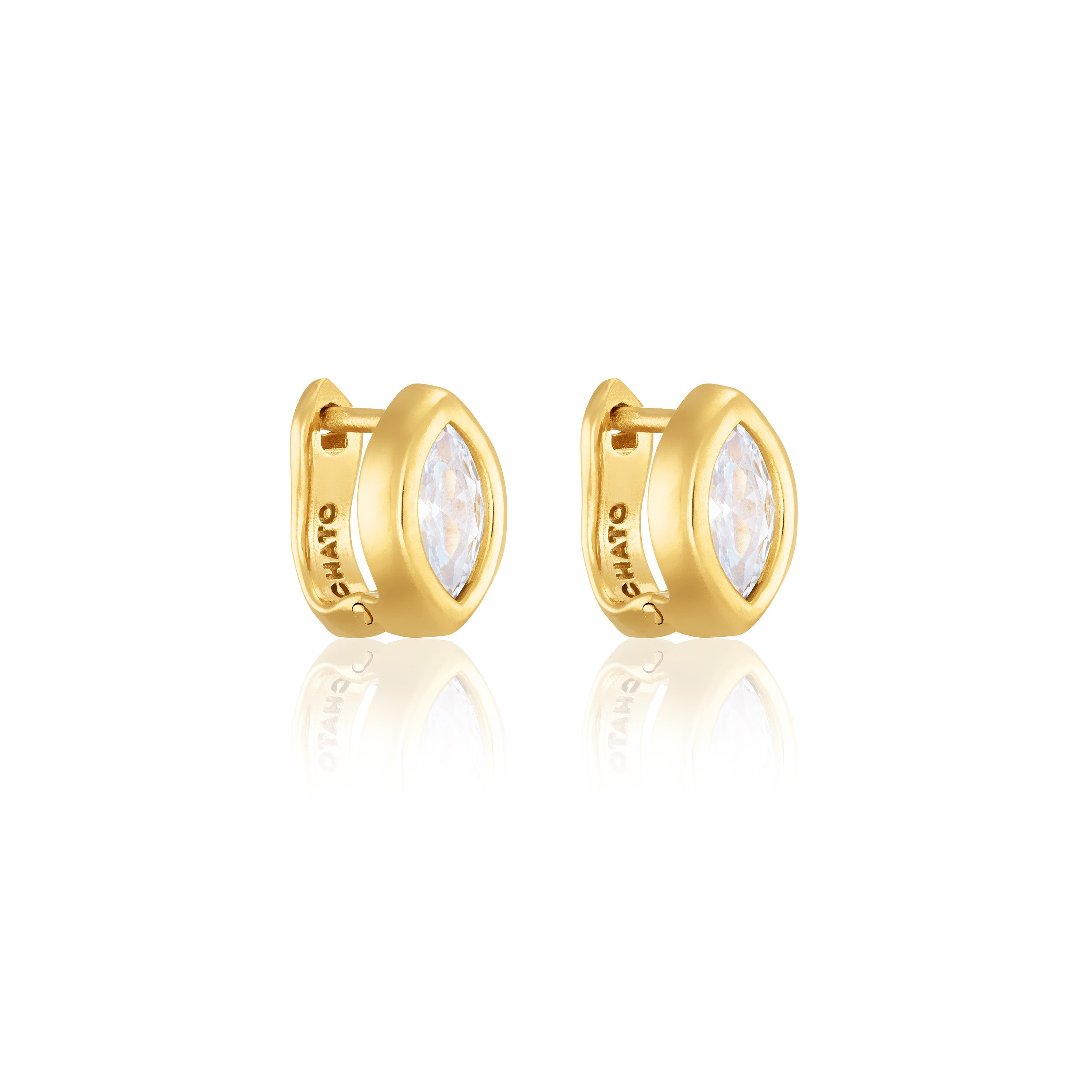 Marquise Cz Bezel Hoop Earrings - Gold Whte