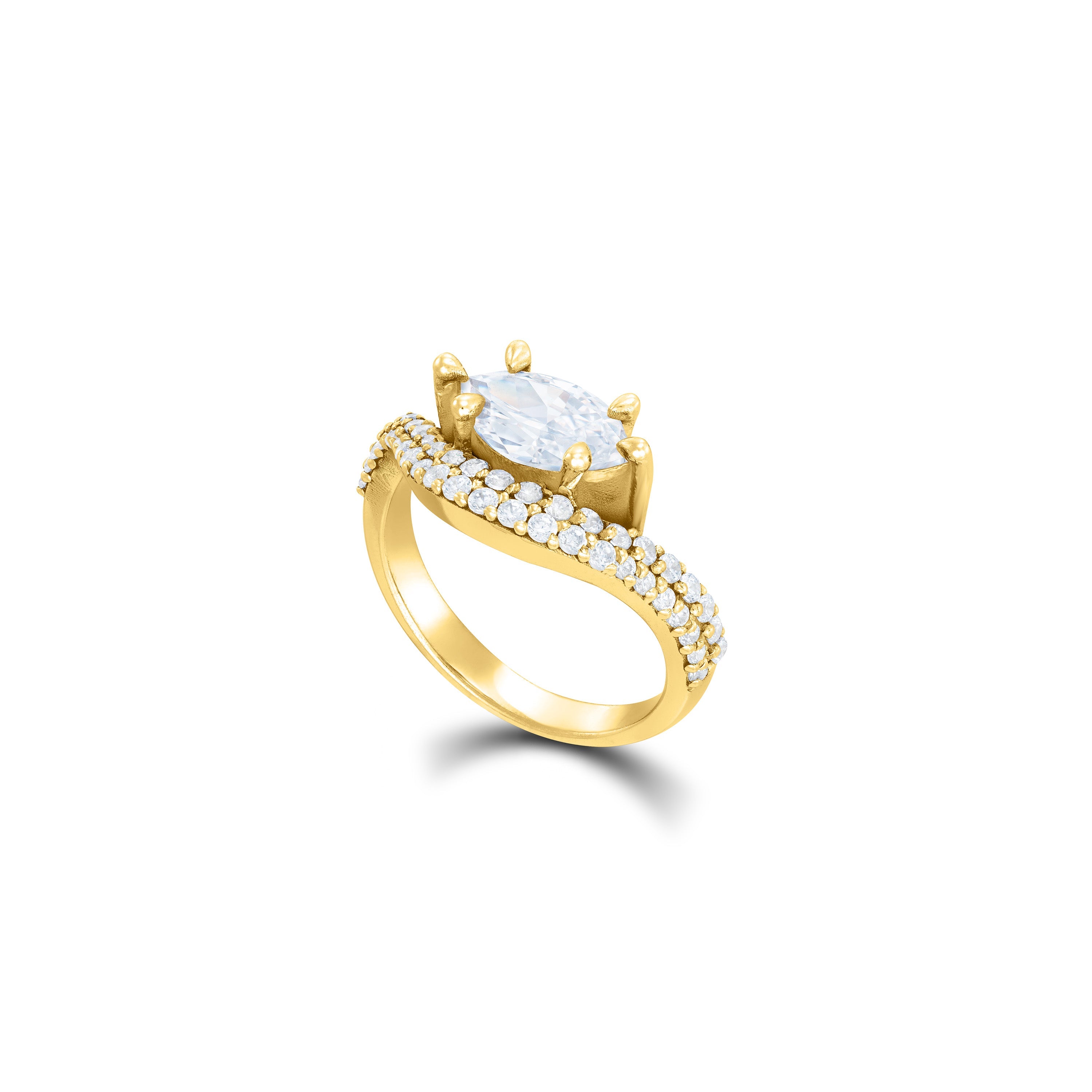 Marquise Cz Pave Wave Band Ring - Gold White