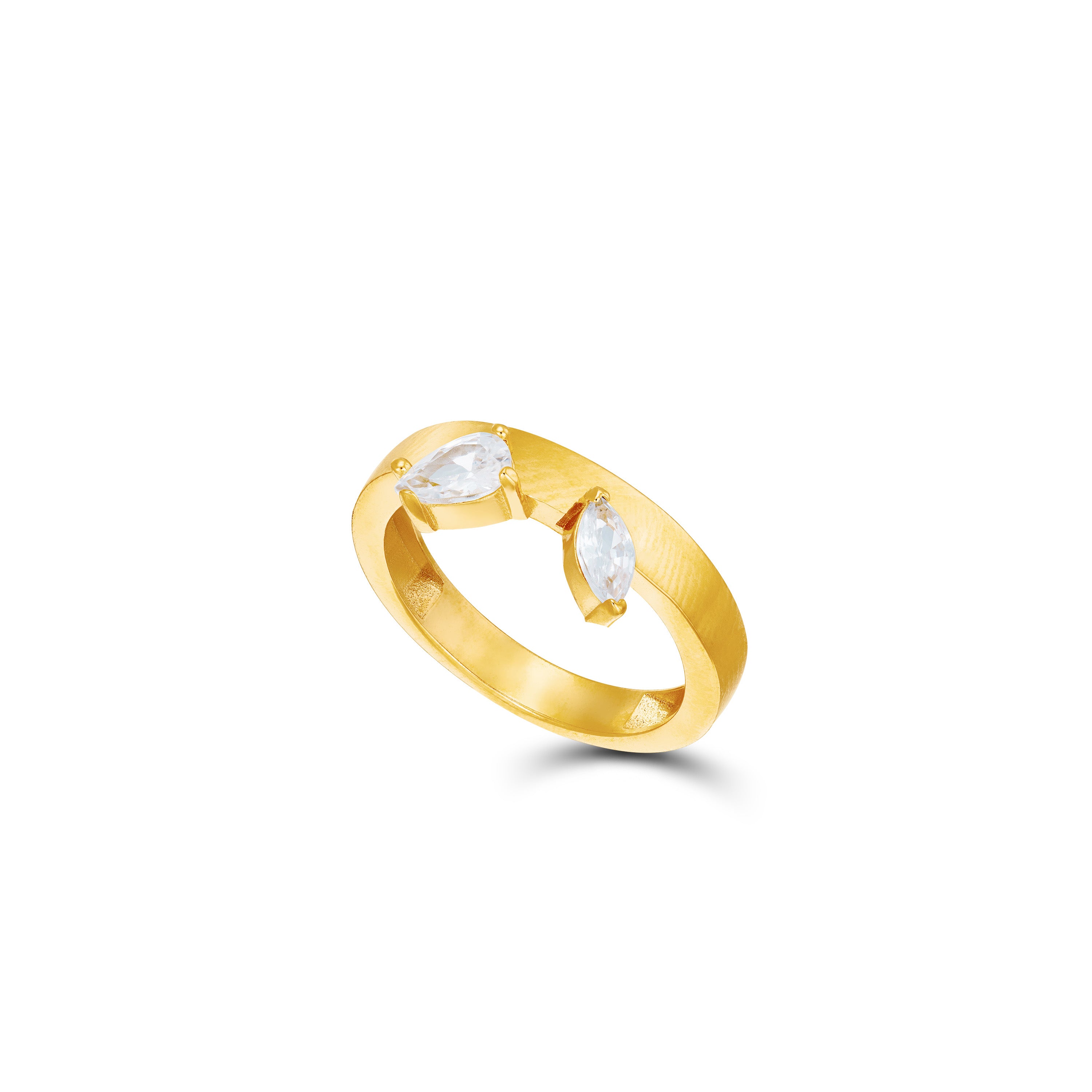 Marquise And Teardrop Band Ring - Gold White