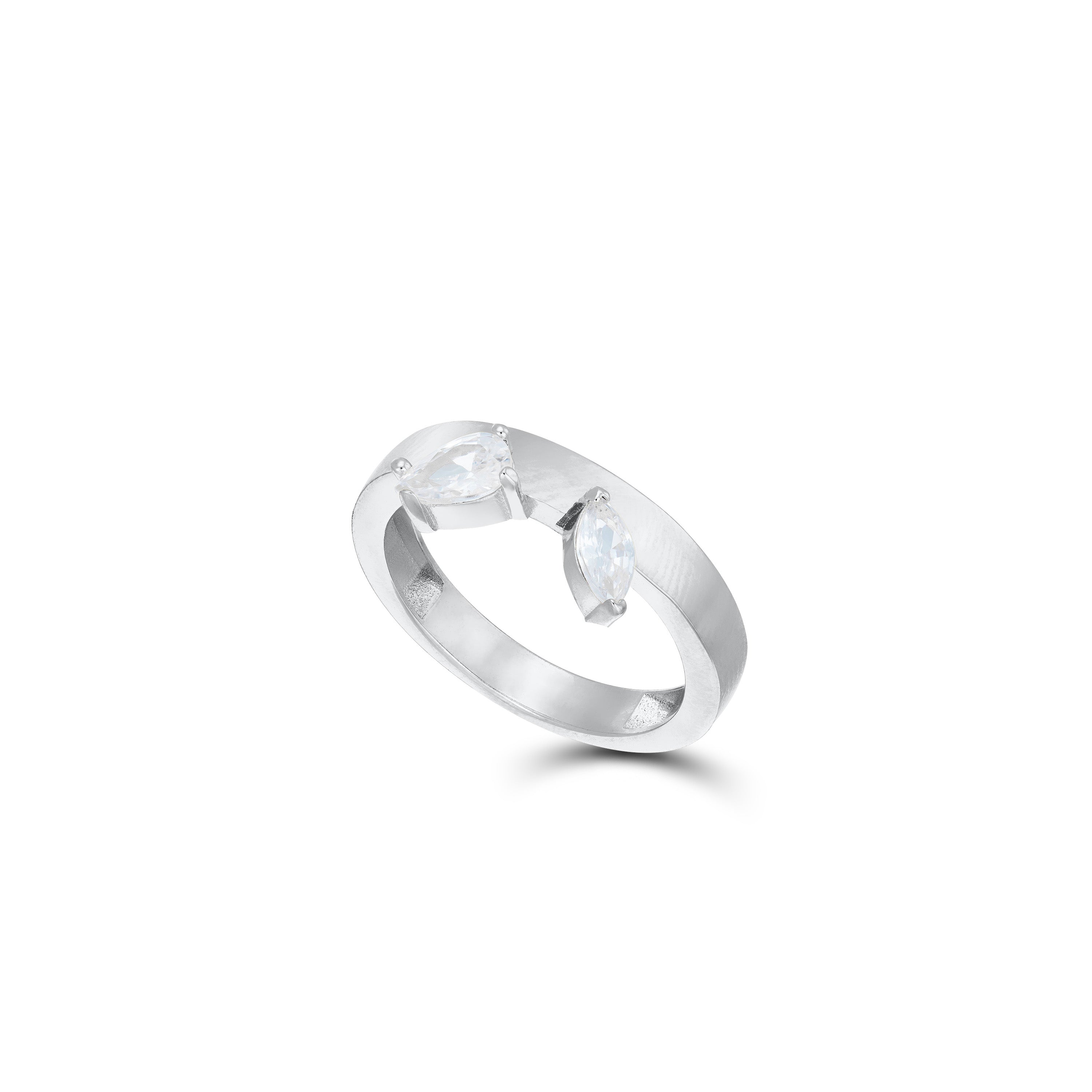 Marquise And Teardrop Band Ring - Silver White