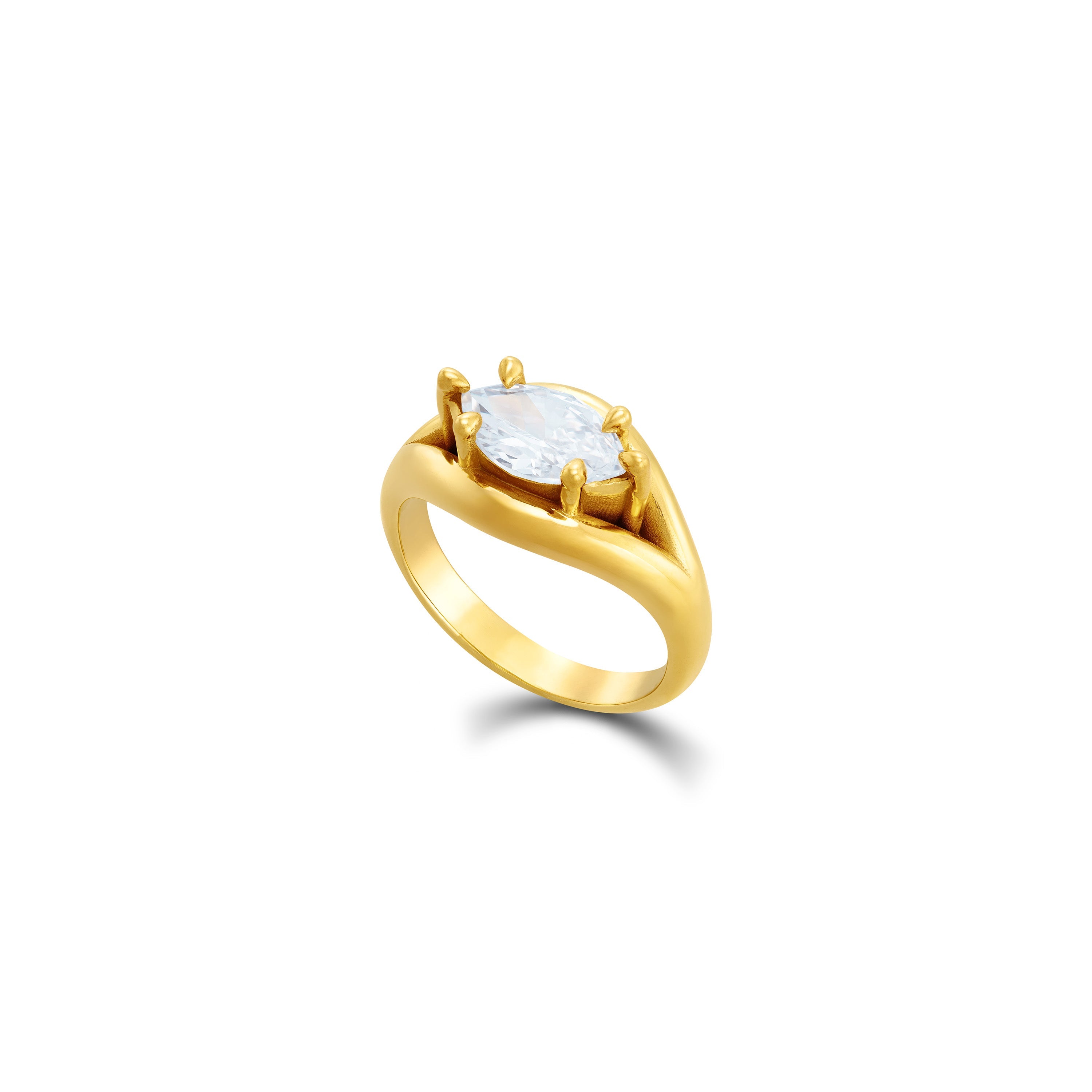 Marquise Cubic Zirconia Solitaire Band Ring - Gold White