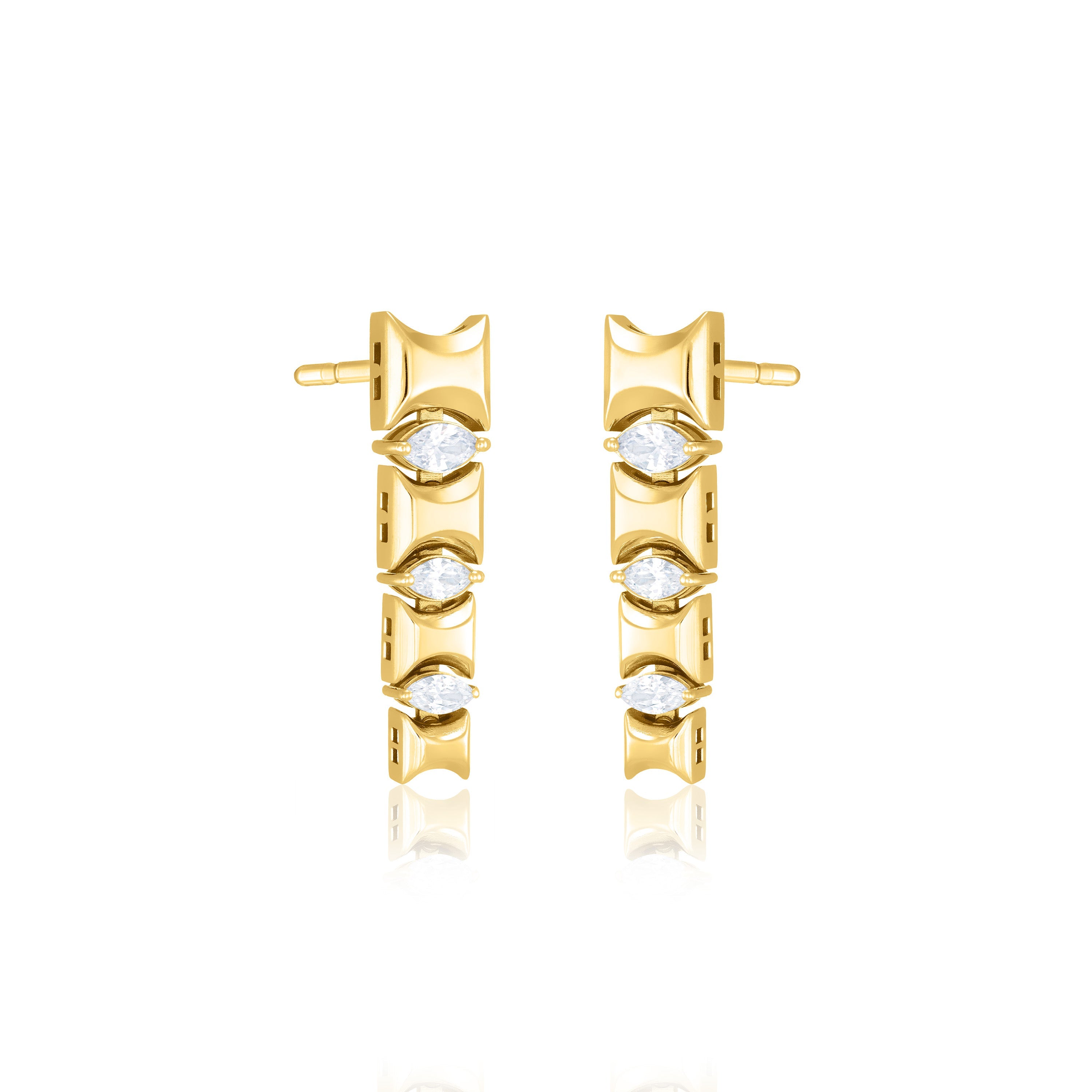 Marquise Cut Cubic Zirconia Band Drop Earrings - Gold White