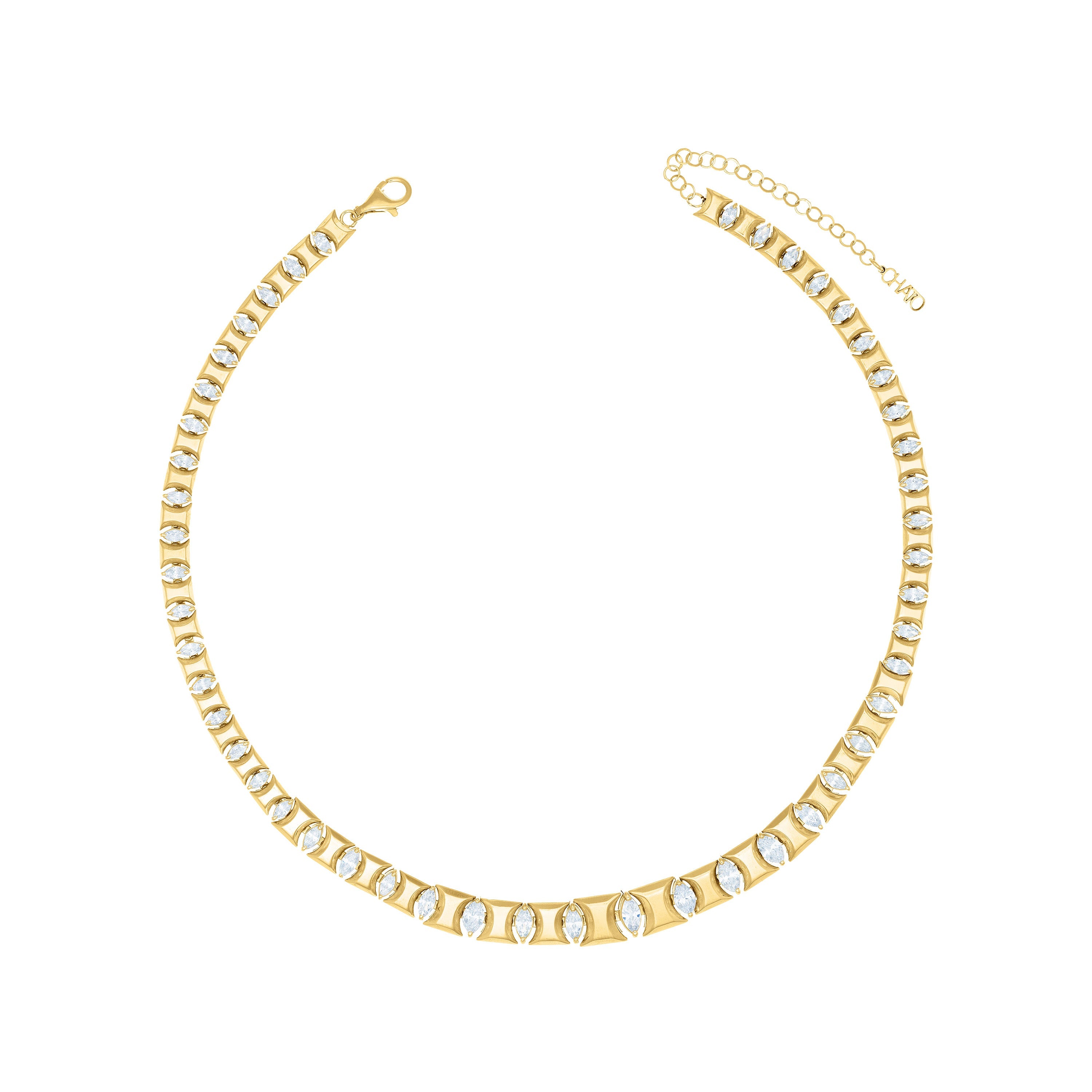 Marquise Cut Cubic Zirconia Band Necklace - Gold White