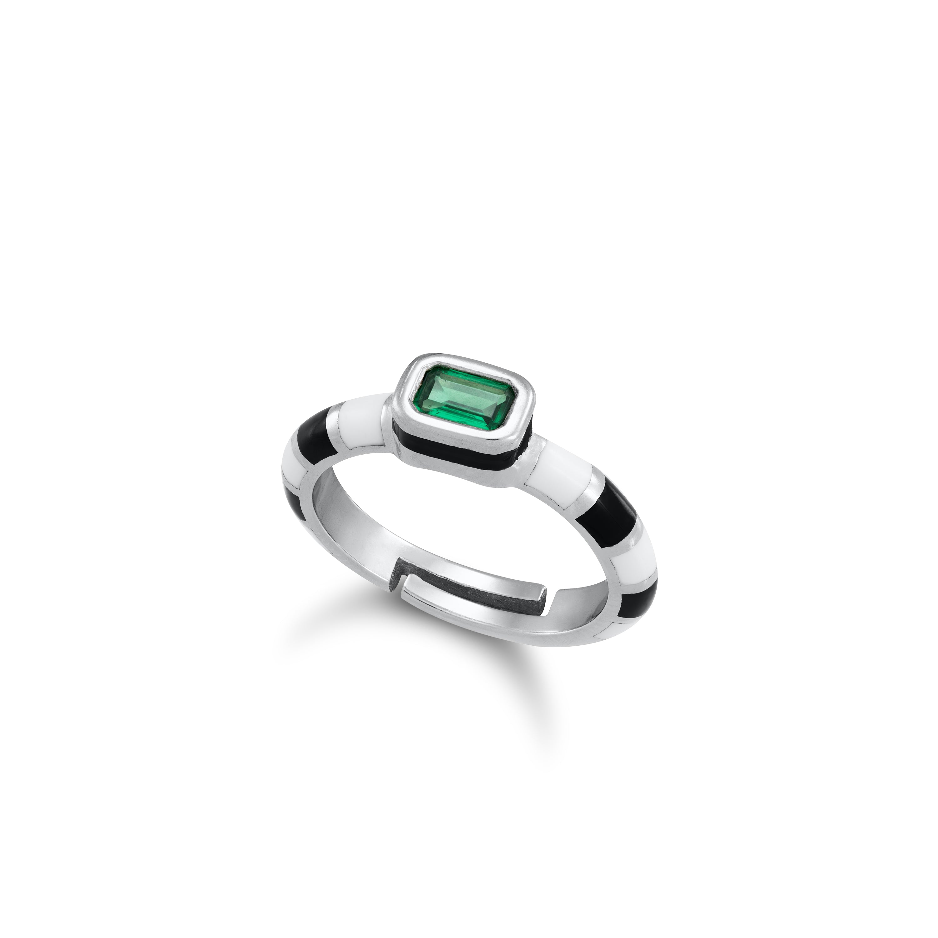 Ocatgonal Enamel Stripes With CZ Ring