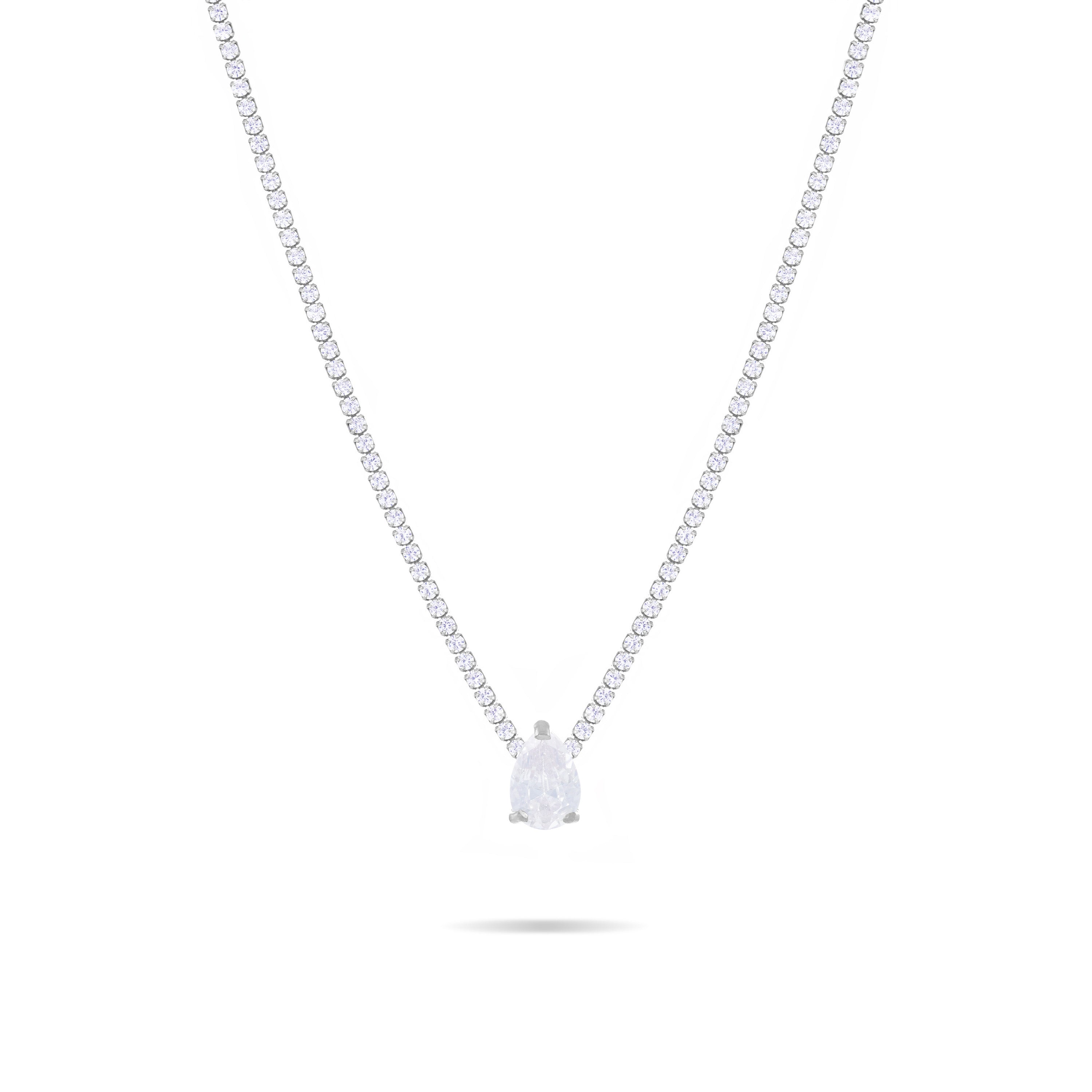 One Big Teardrop Tennis Choker -  Silver White - Small teardrop